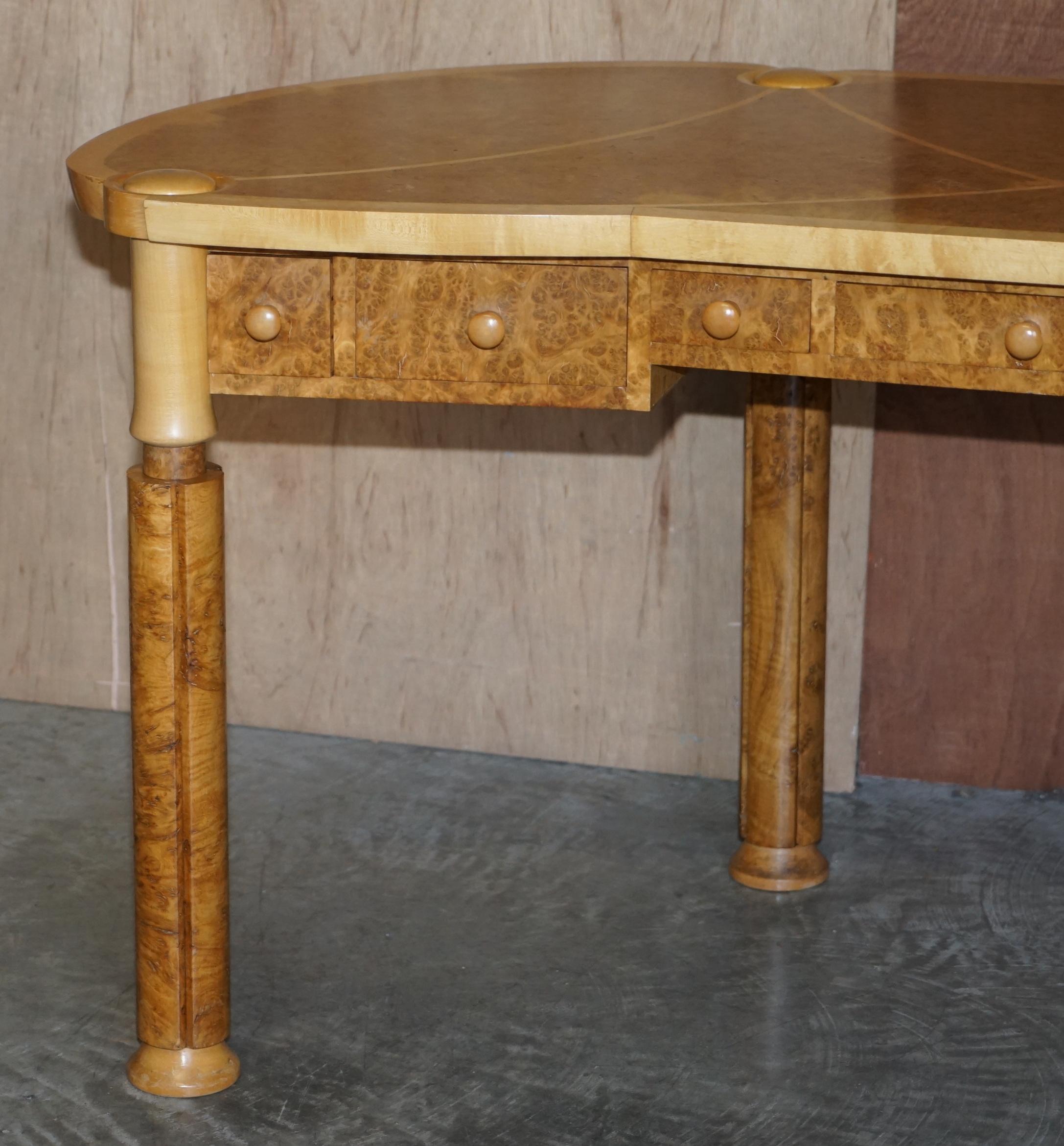 Victorian Stunning David Linley Burr & Burl Walnut & Satin Wood Kidney Desk Writing Table