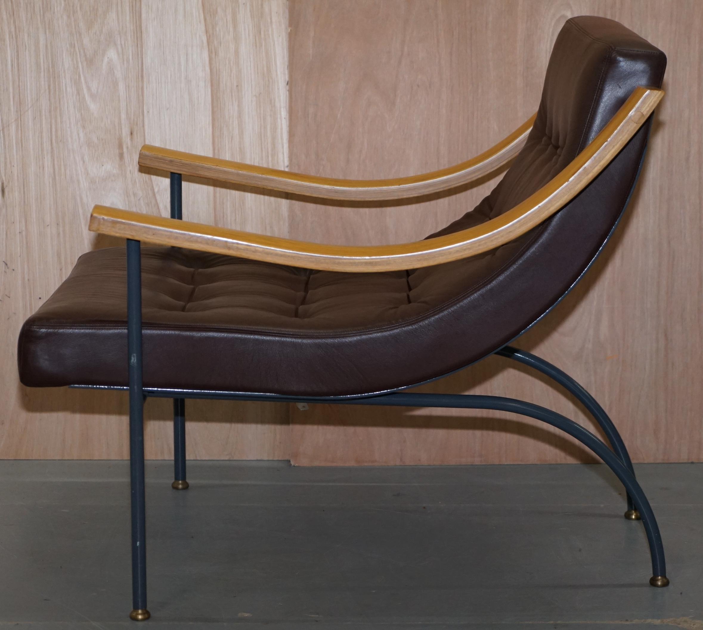 Stunning David Linley St Moritz Lounge Armchair & Ottoman Italian Brown Leather 4
