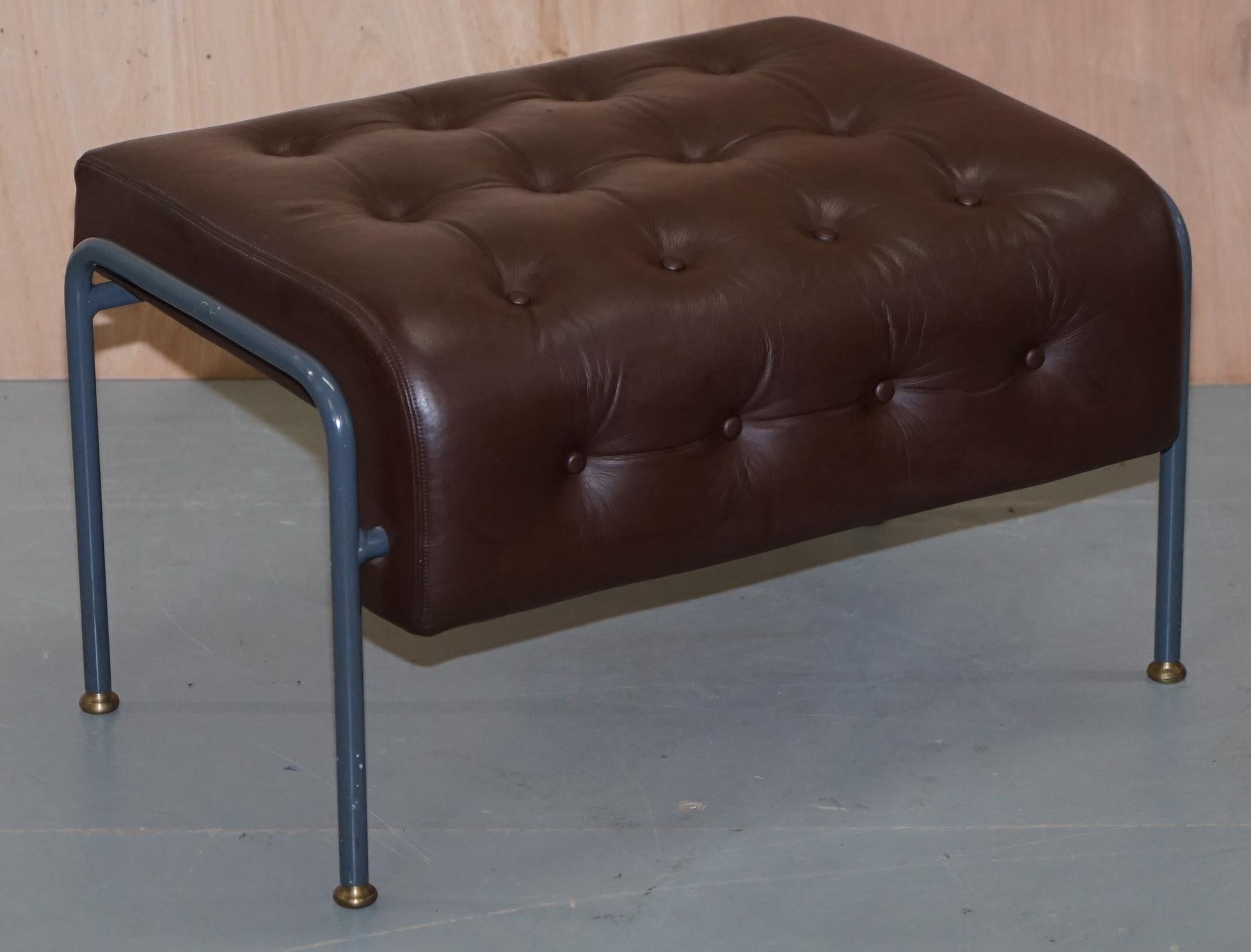Stunning David Linley St Moritz Lounge Armchair & Ottoman Italian Brown Leather 6