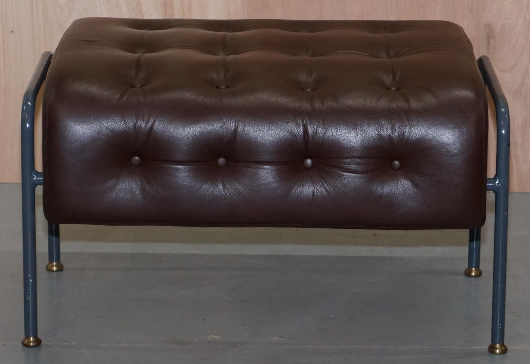 Stunning David Linley St Moritz Lounge Armchair & Ottoman Italian Brown Leather 7