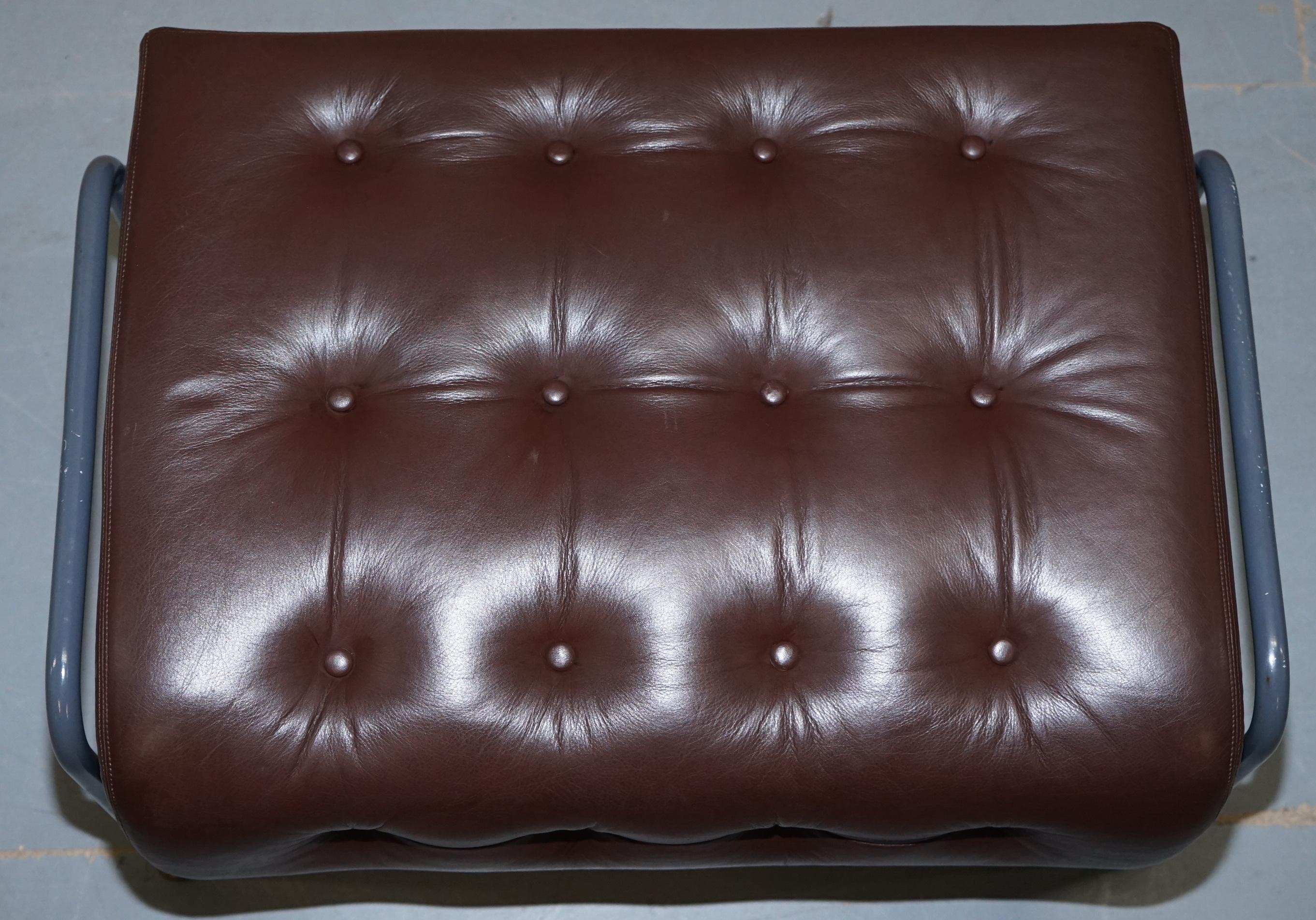 Stunning David Linley St Moritz Lounge Armchair & Ottoman Italian Brown Leather 8