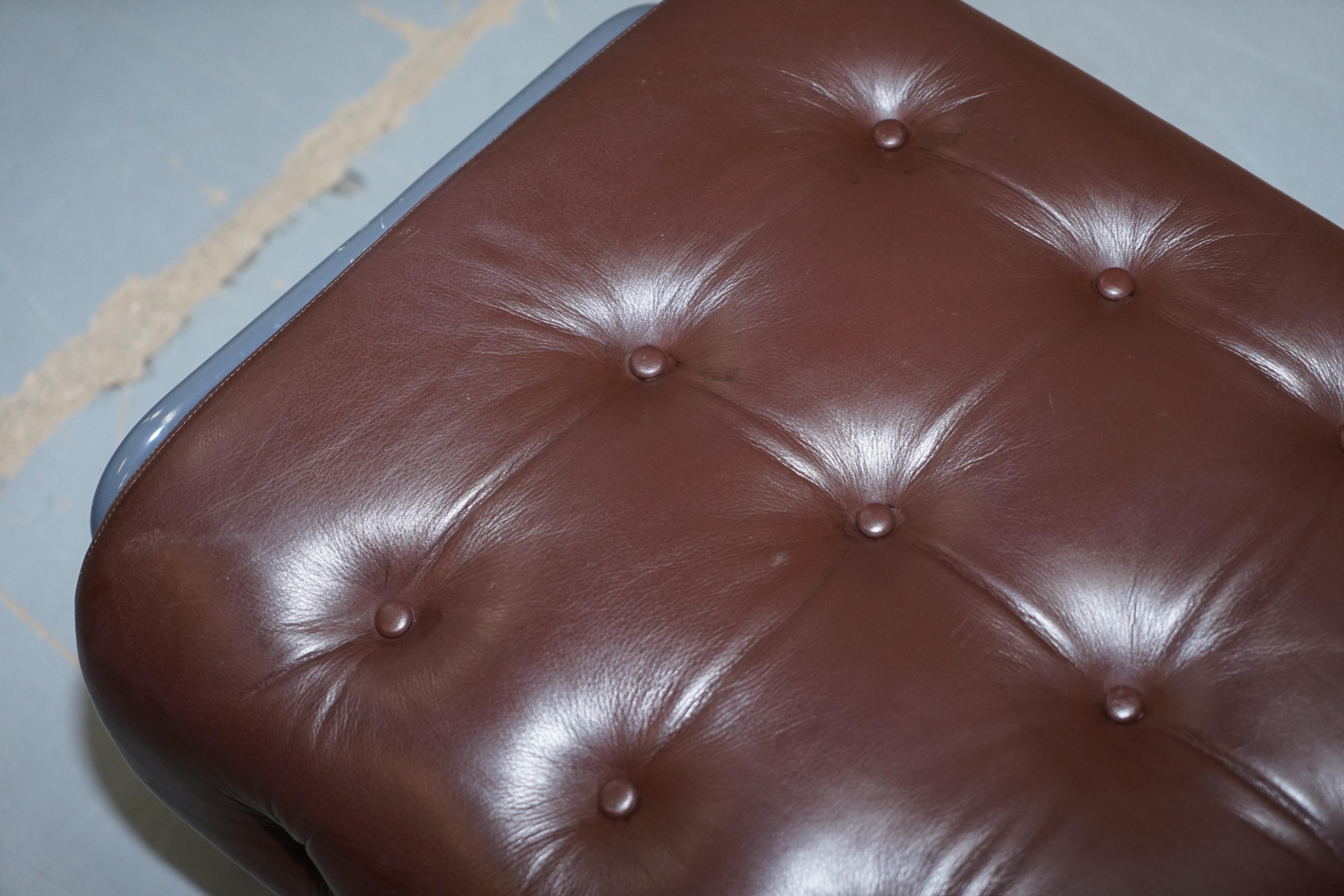Stunning David Linley St Moritz Lounge Armchair & Ottoman Italian Brown Leather 9