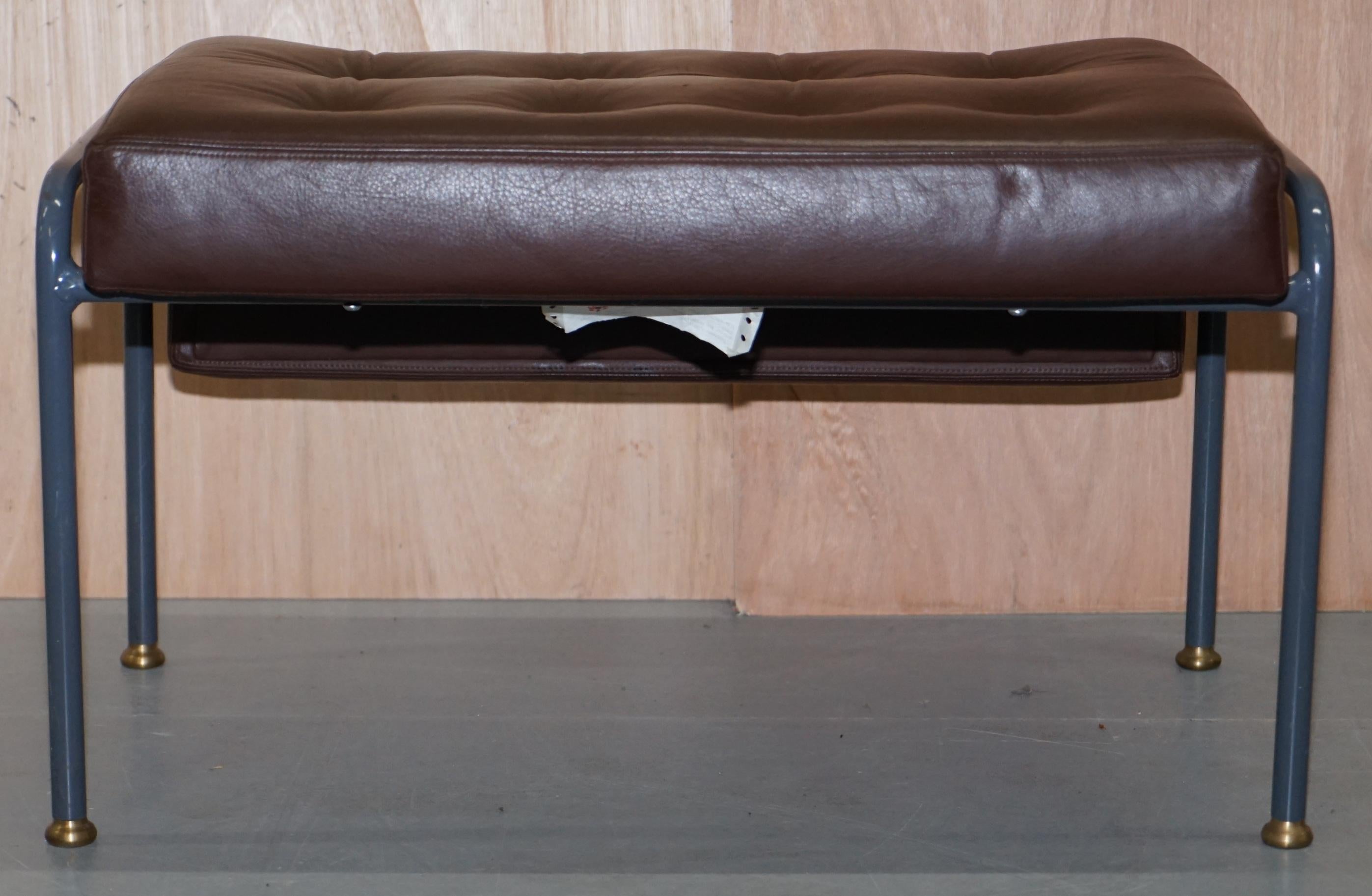Stunning David Linley St Moritz Lounge Armchair & Ottoman Italian Brown Leather 12