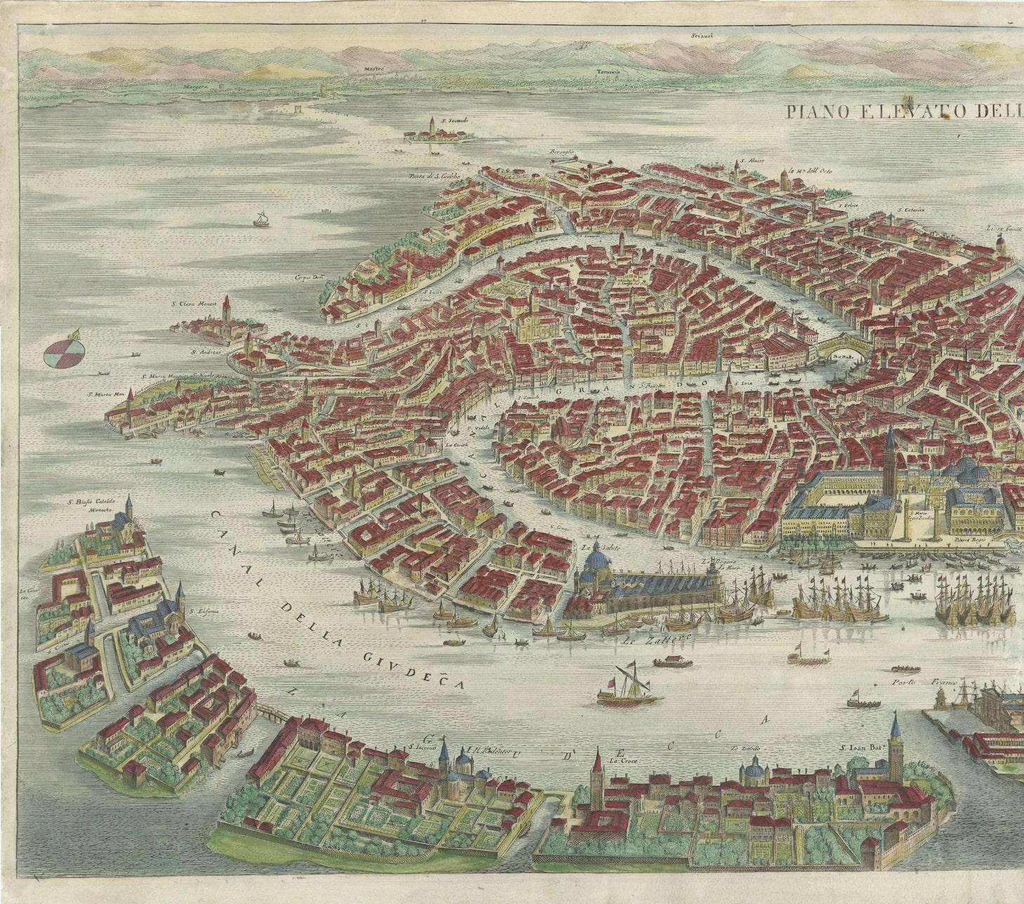 Engraved Stunning Decorative Antique Map of Venice in Italy, ca.1787 For Sale