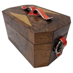 Stunning decorative box, pure Art Deco, walnut wood with enamel, 1920s Italy Stunning decorative box, pure Art Deco, walnut wood with enamel, 1920s Italy