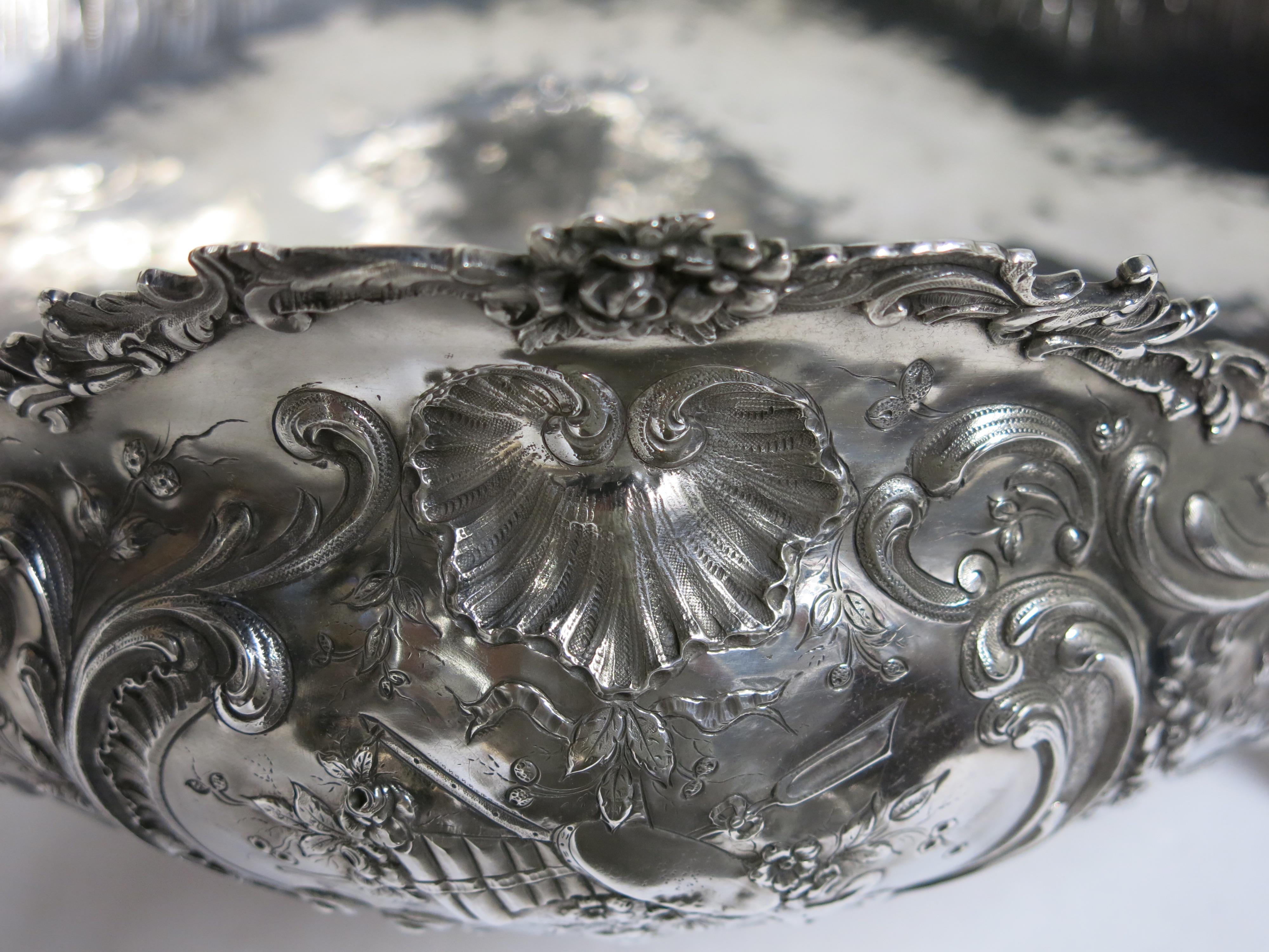 Stunning and Decorative, Large Oval Sterling Silver Antique French Centerpiece 14
