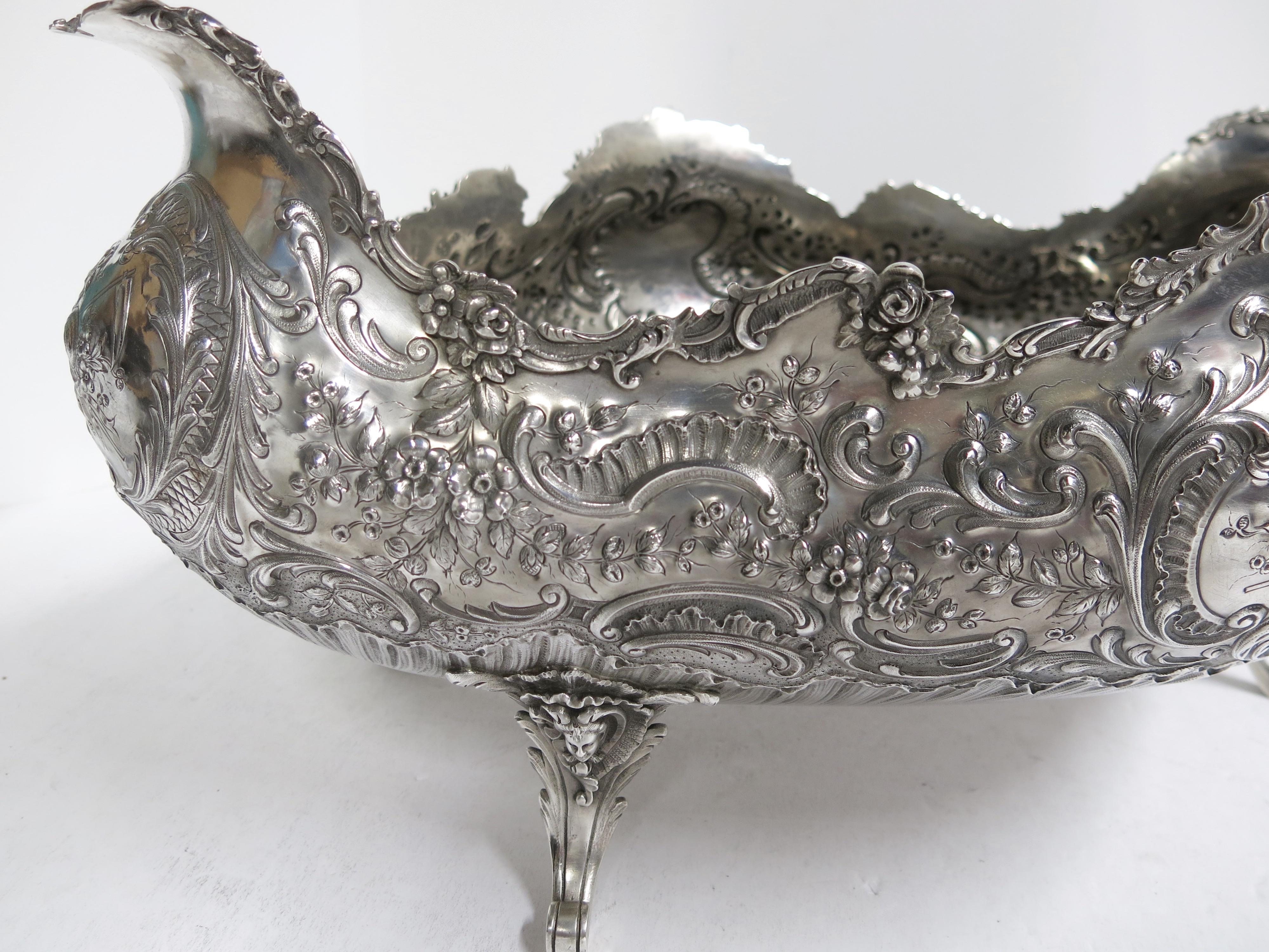 Stunning and Decorative, Large Oval Sterling Silver Antique French Centerpiece In Good Condition In New York, NY