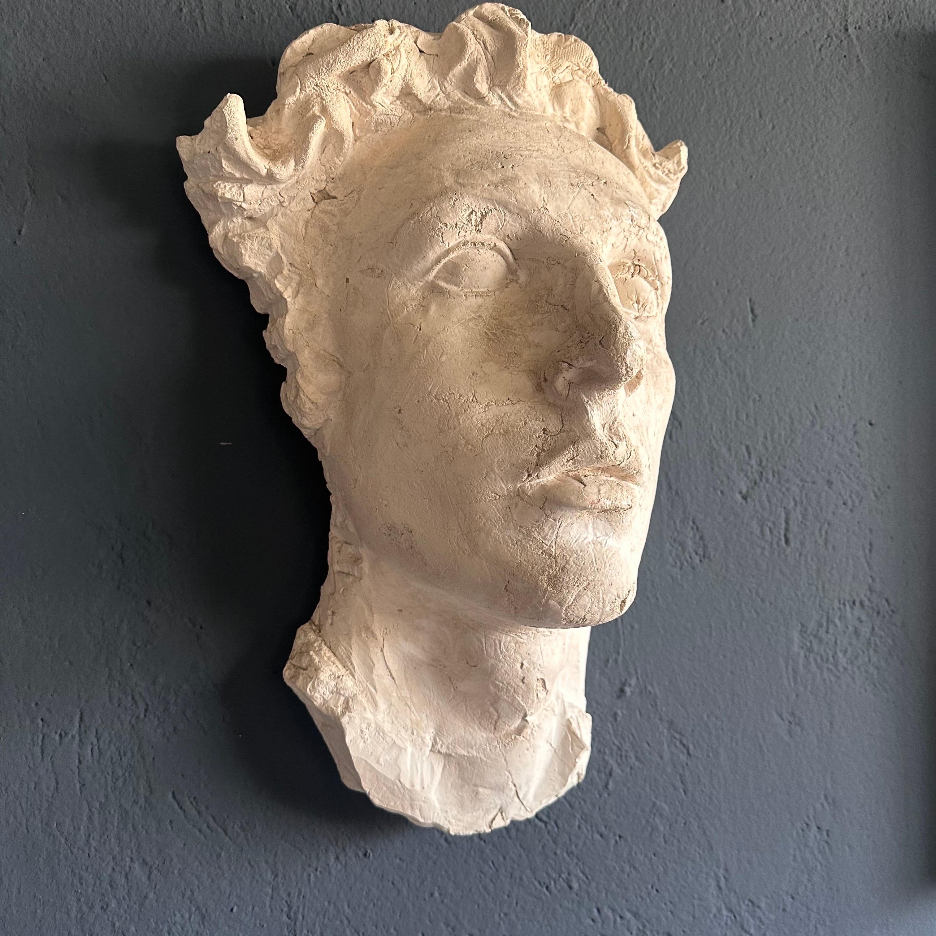 Hand-Crafted Stunning Decorative Roman Gypsum Face, 1970s Reproduction For Sale