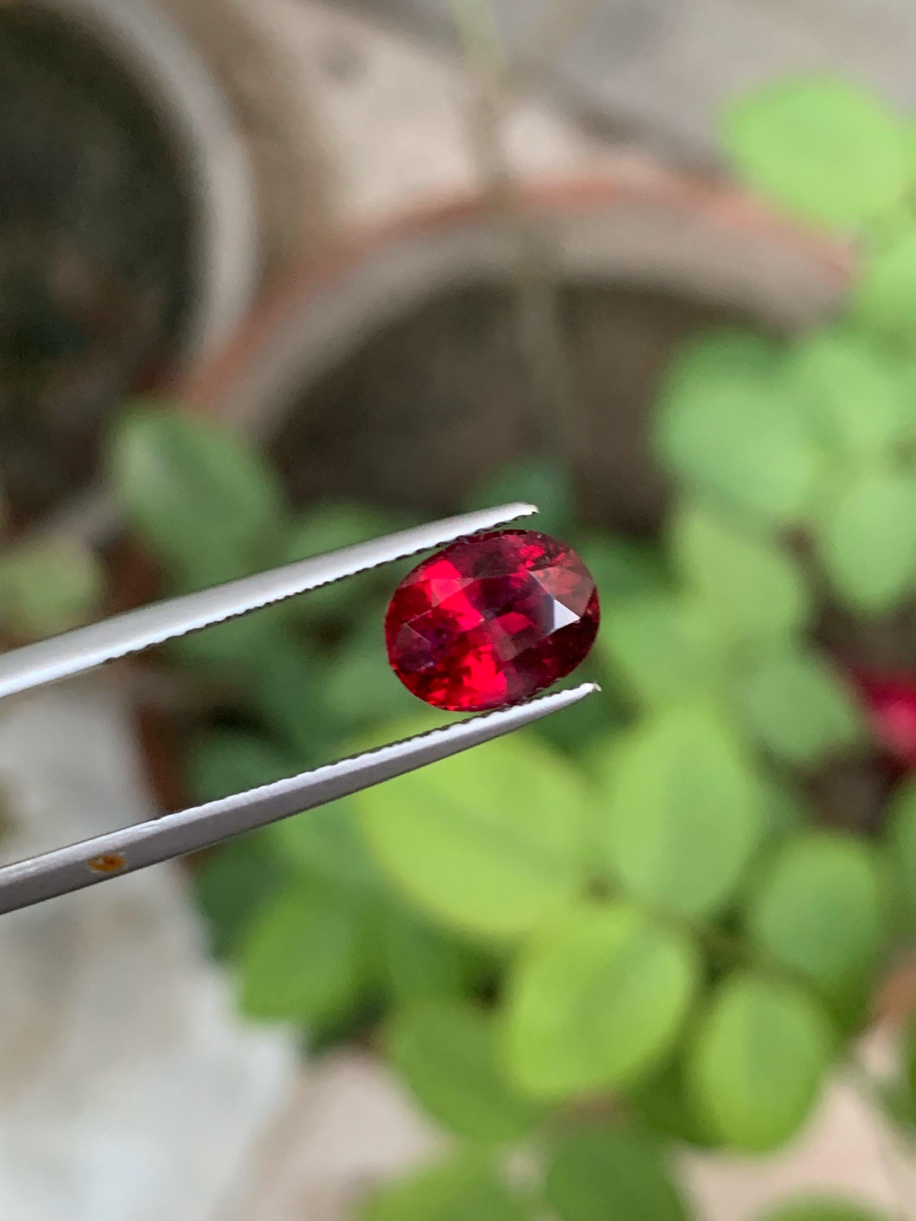 Stunning Deep Red Rubelite Tourmaline Gemstone of 2.45 carats from Africa has a wonderful cut in a Oval shape, incredible Red Color. Great brilliance. This gem is  VVS Clarity.

Product Information:
GEMSTONE TYPE:	Stunning Deep Red Rubelite