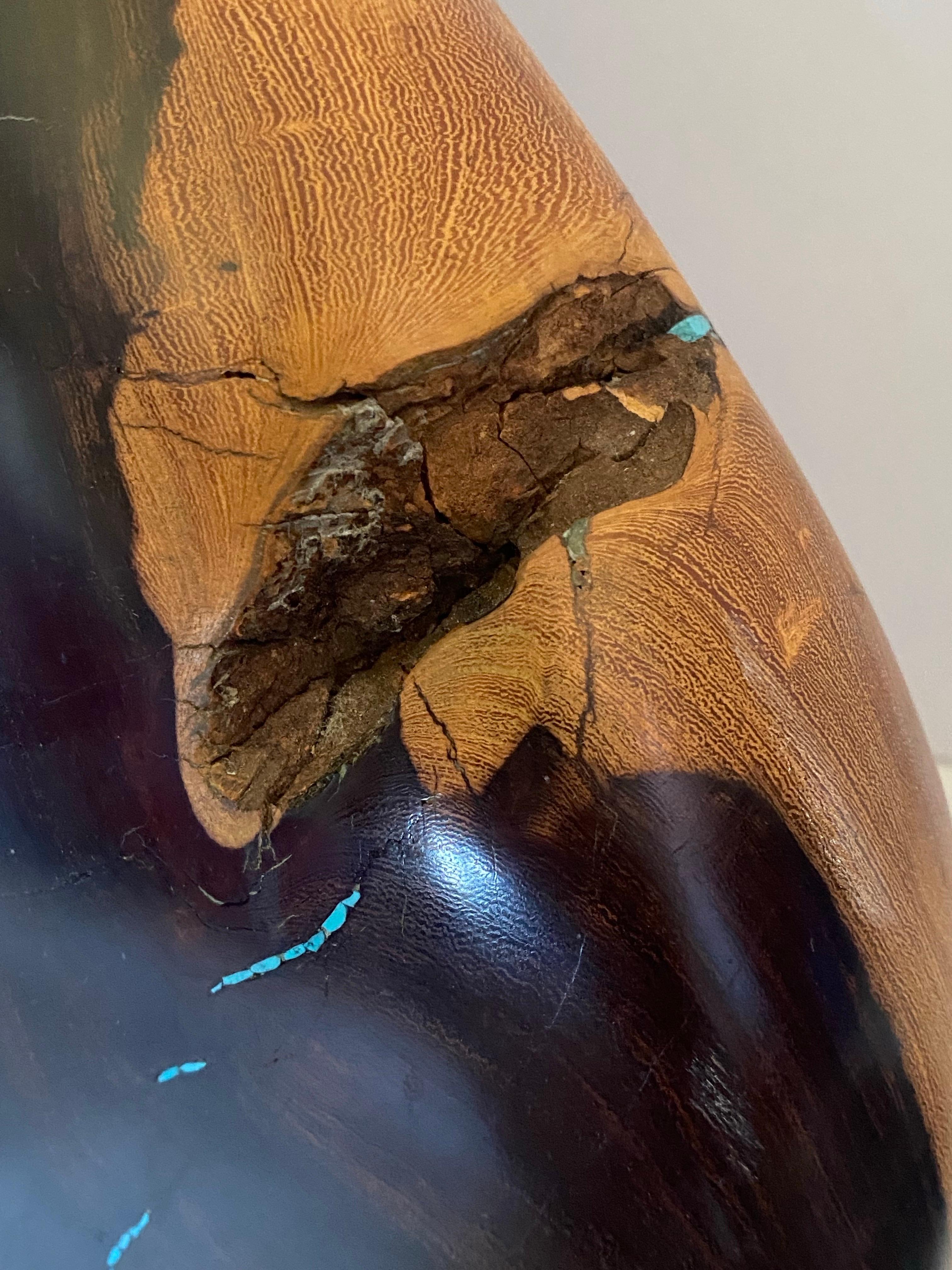 Stunning Desert Ironwood & Turquoise Vessel and Bowl by Artisan Larry Favorite For Sale 5