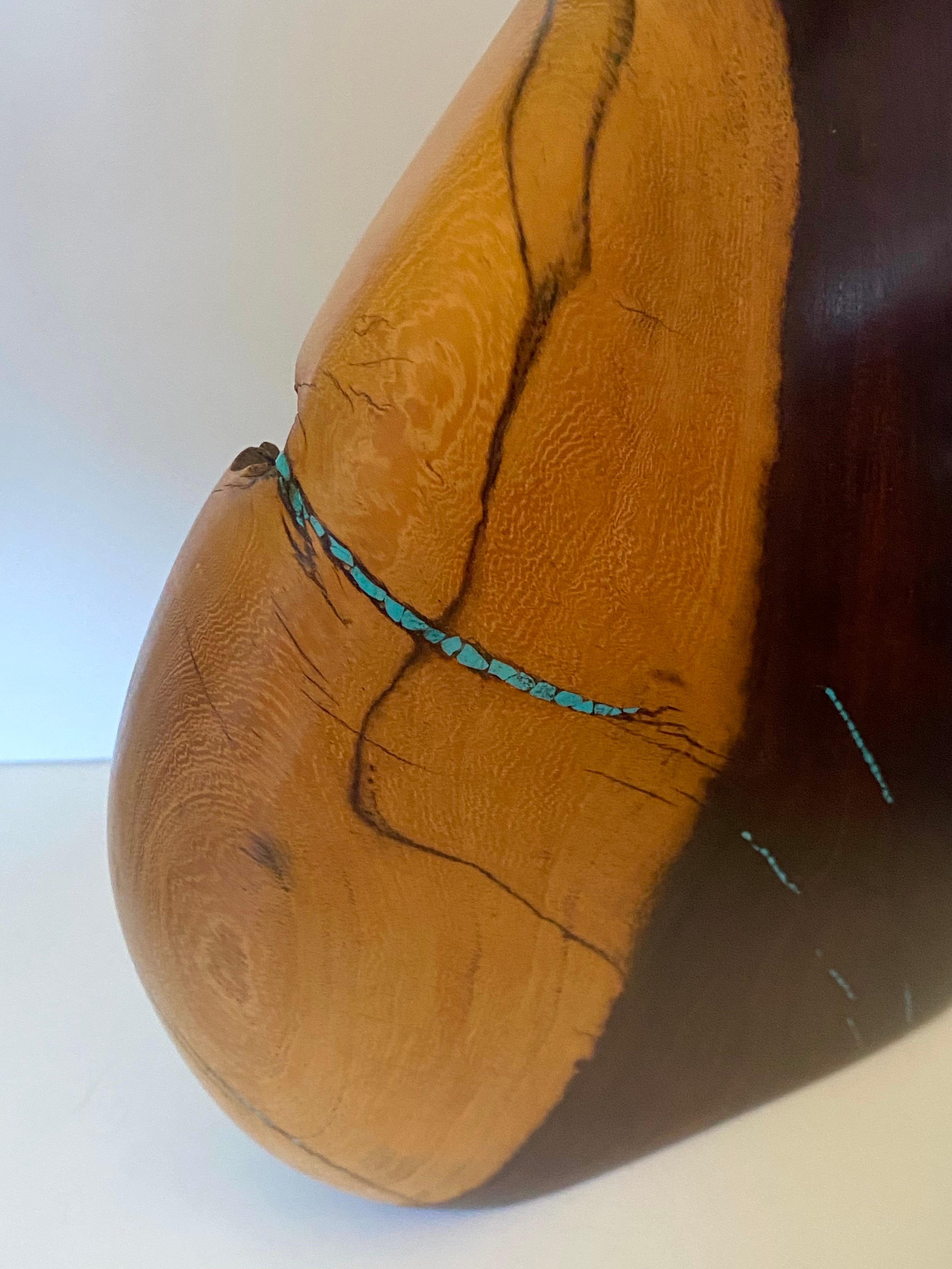 Stunning Desert Ironwood & Turquoise Vessel and Bowl by Artisan Larry Favorite For Sale 6