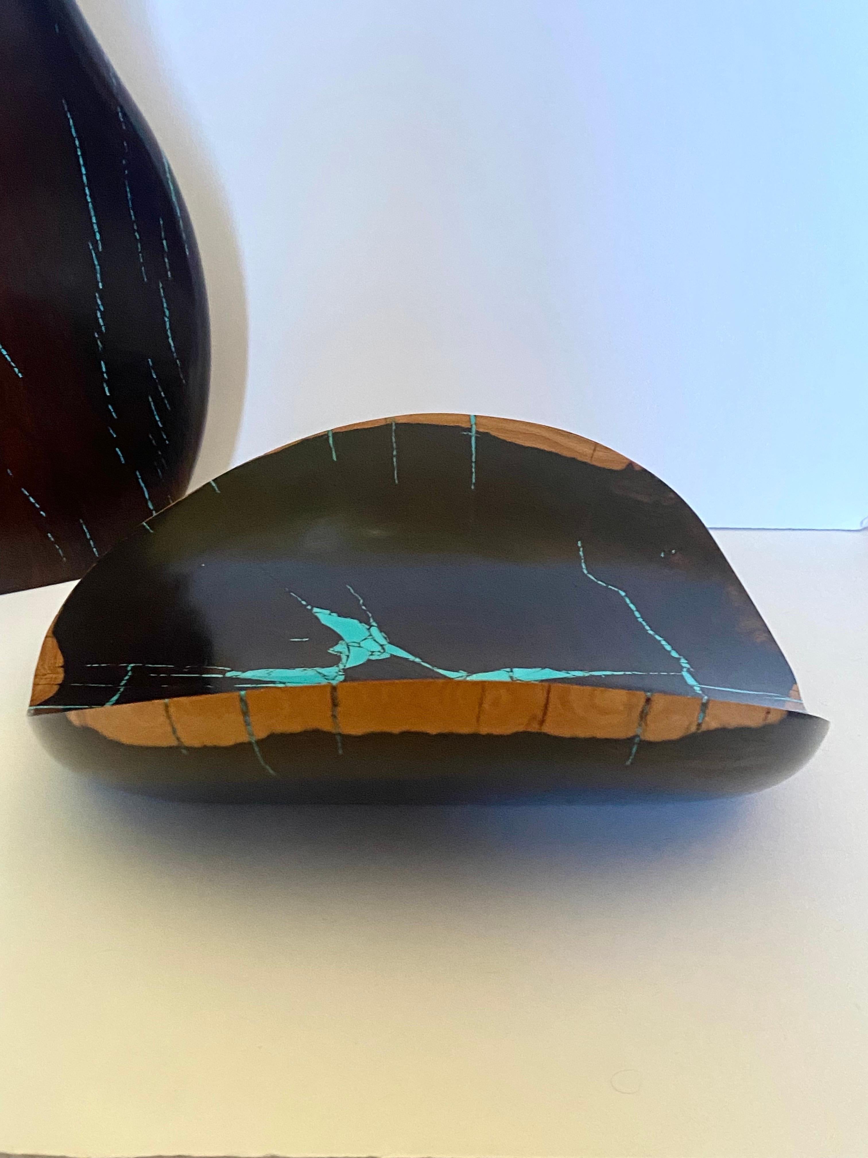 Stunning Desert Ironwood & Turquoise Vessel and Bowl by Artisan Larry Favorite For Sale 10