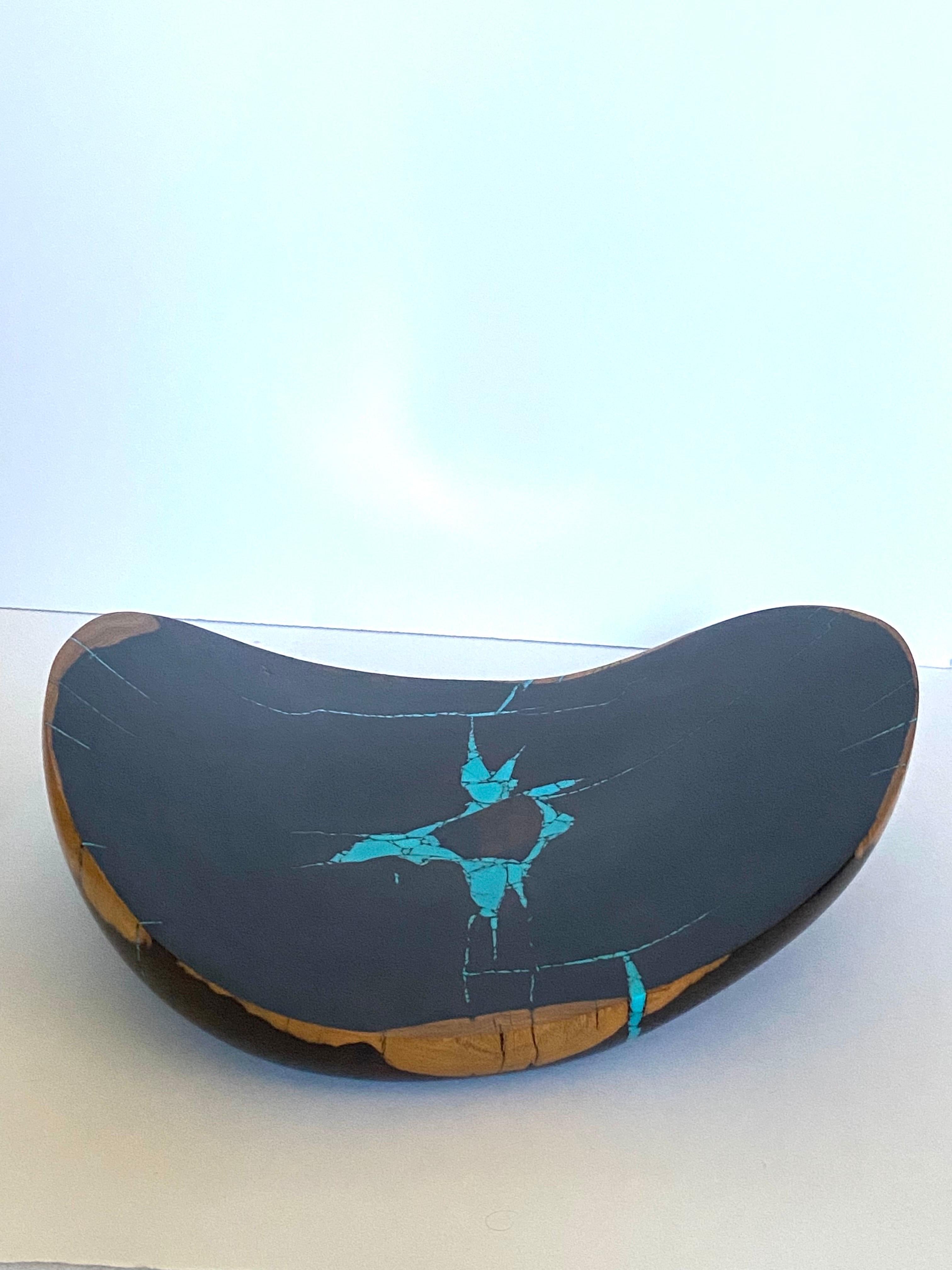 Stunning Desert Ironwood & Turquoise Vessel and Bowl by Artisan Larry Favorite For Sale 11