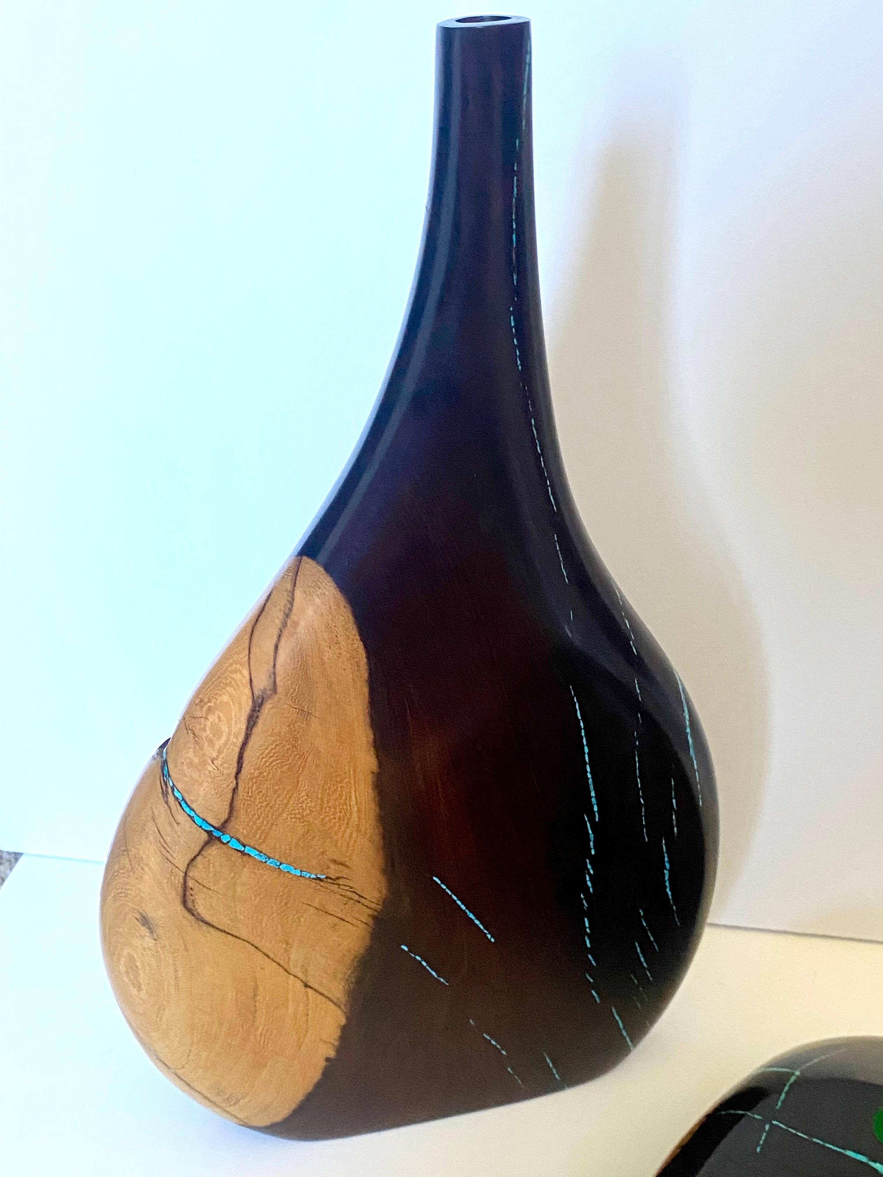 Stunning Desert Ironwood & Turquoise Vessel and Bowl by Artisan Larry Favorite For Sale 2