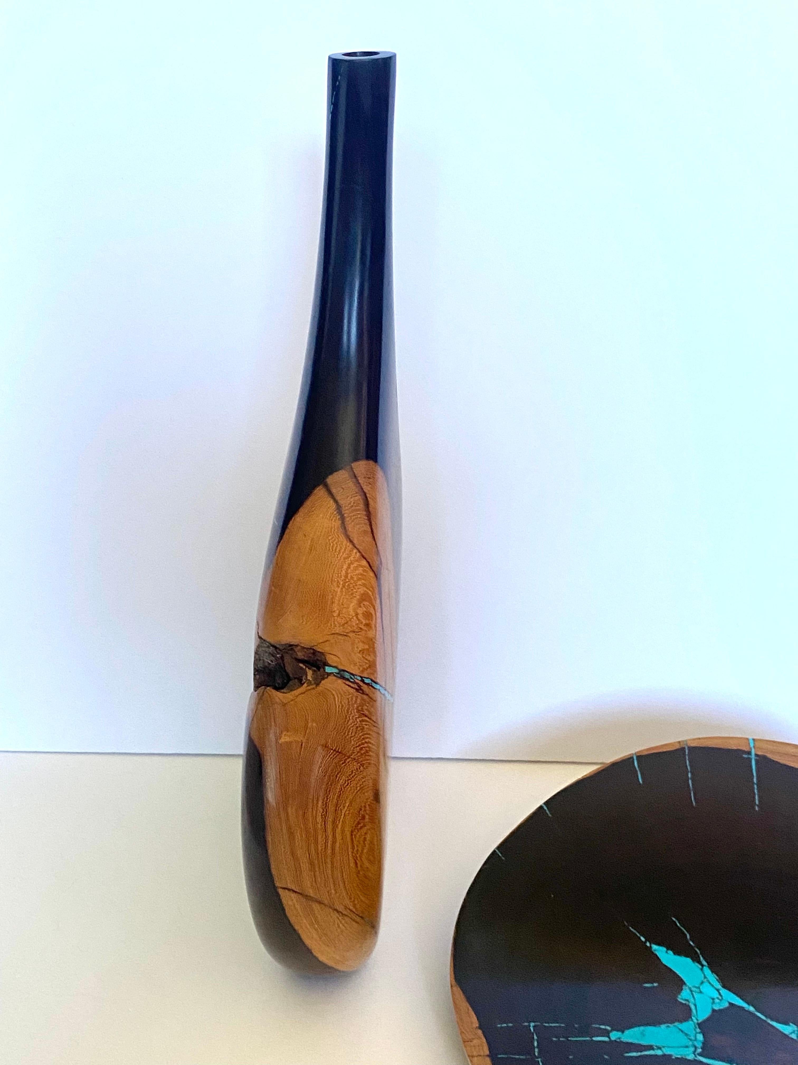 Stunning Desert Ironwood & Turquoise Vessel and Bowl by Artisan Larry Favorite For Sale 3