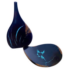 Stunning Desert Ironwood & Turquoise Vessel and Bowl by Artisan Larry Favorite