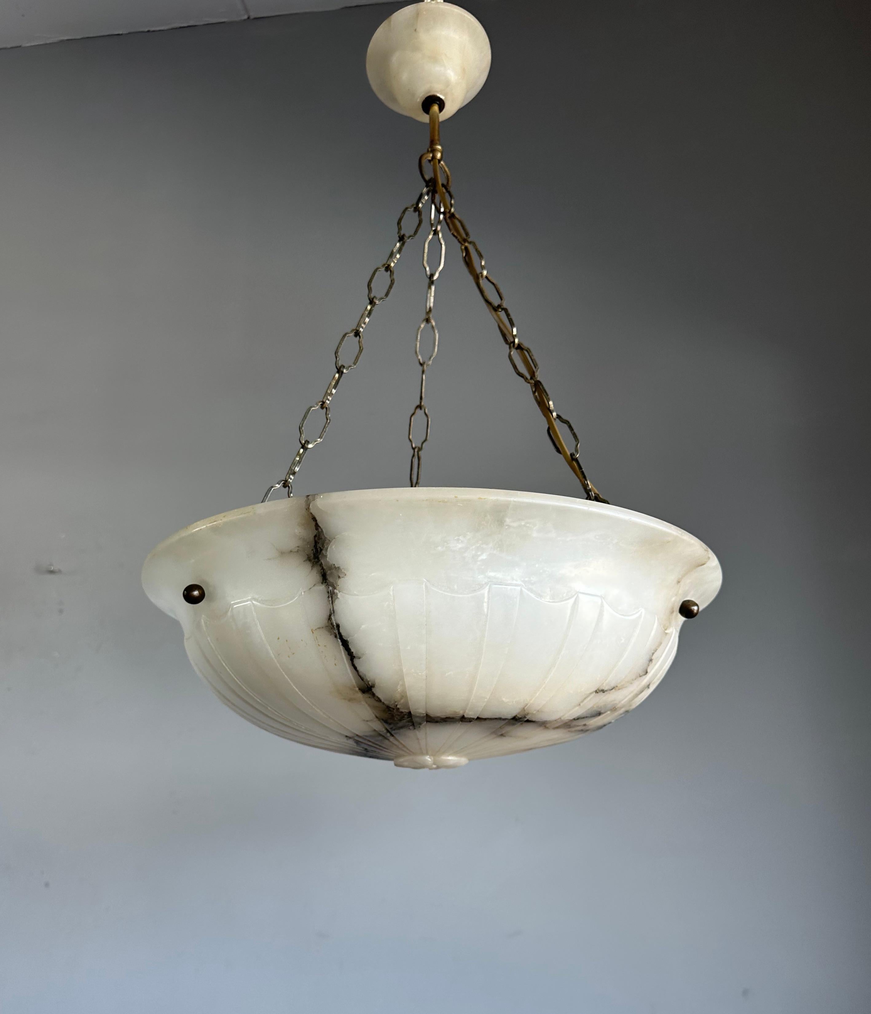 Timless Design Antique and Mint Condition White & Black Alabaster Pendant Light For Sale 7