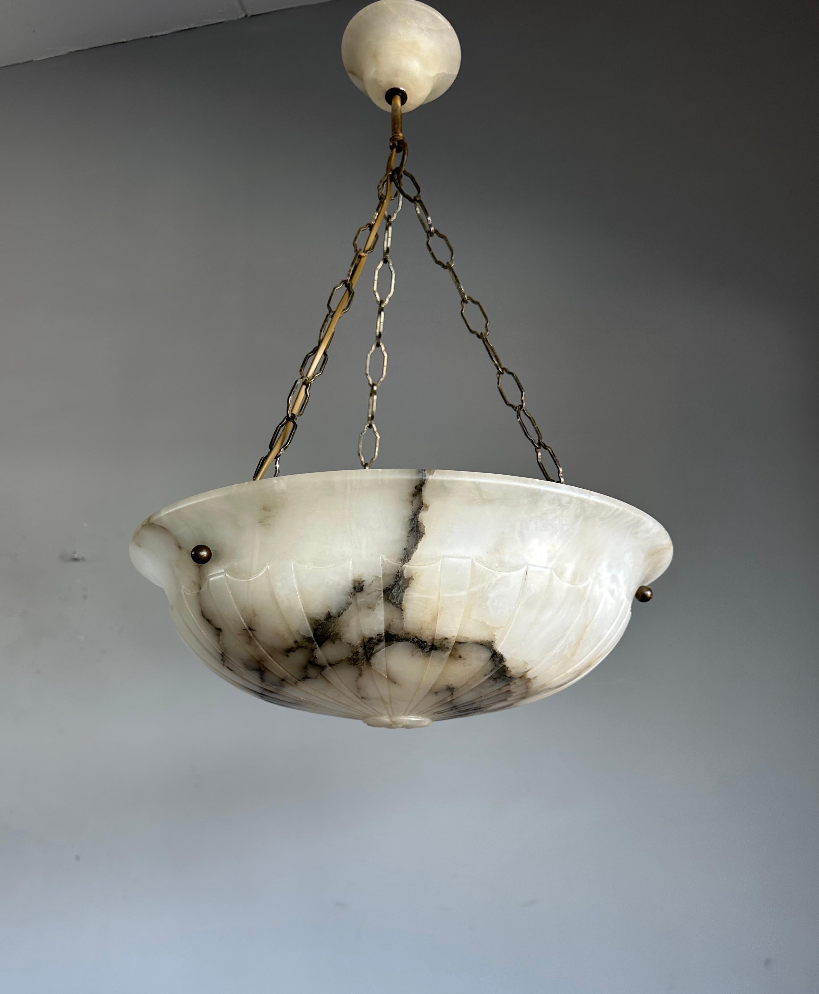 Timless Design Antique and Mint Condition White & Black Alabaster Pendant Light For Sale 8