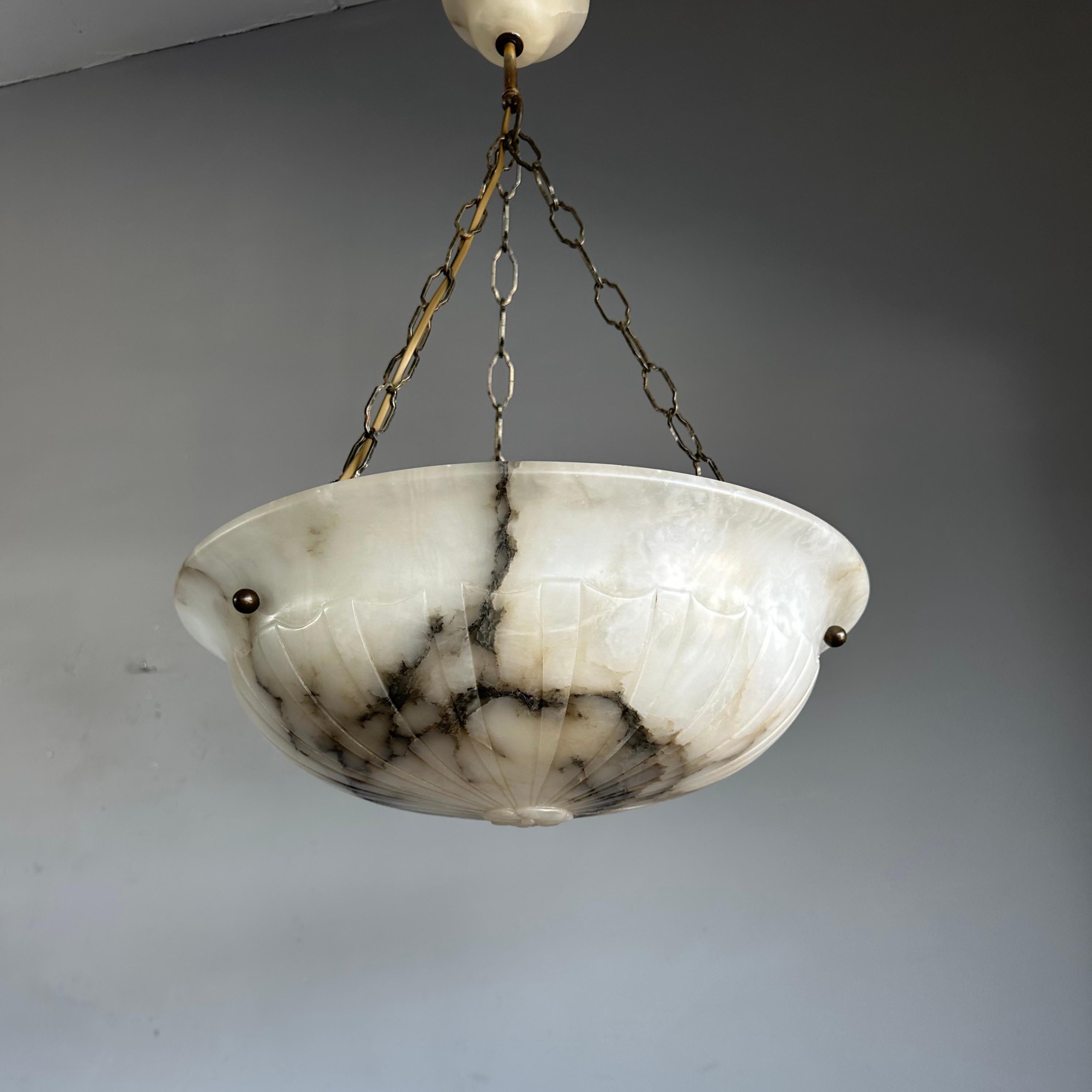 Timless Design Antique and Mint Condition White & Black Alabaster Pendant Light For Sale 9