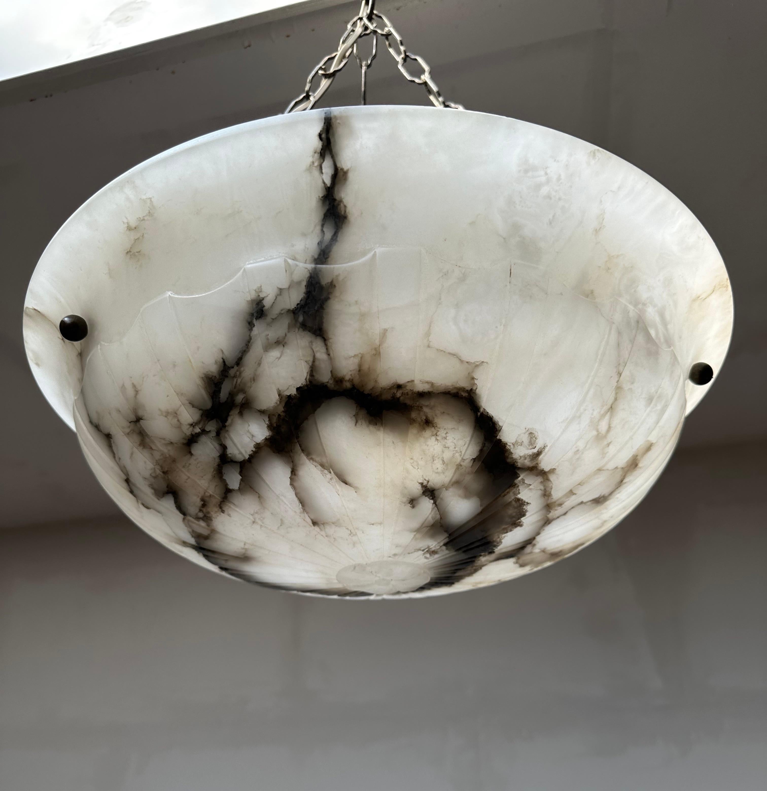 Timless Design Antique and Mint Condition White & Black Alabaster Pendant Light In Excellent Condition In Lisse, NL