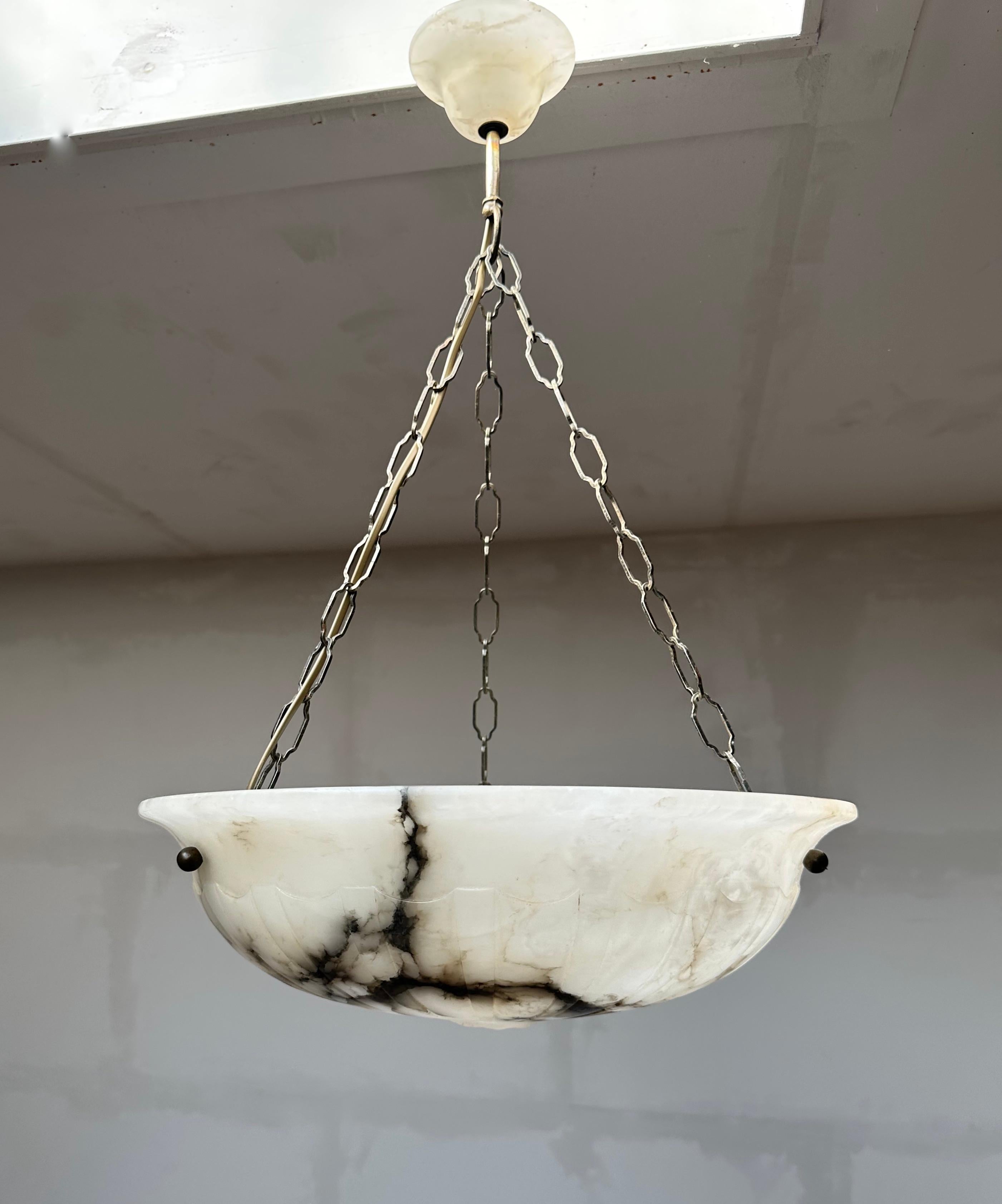 20th Century Timless Design Antique and Mint Condition White & Black Alabaster Pendant Light For Sale
