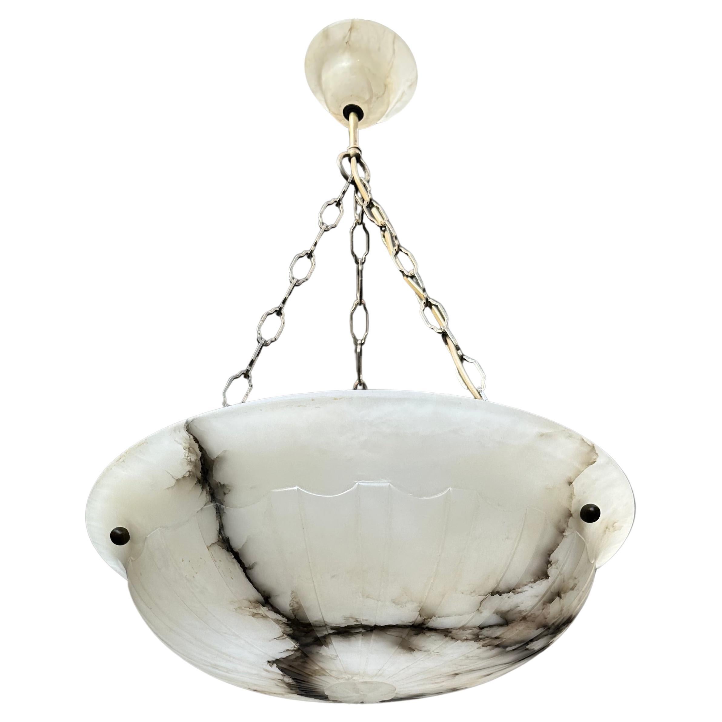 Timless Design Antique and Mint Condition White & Black Alabaster Pendant Light For Sale