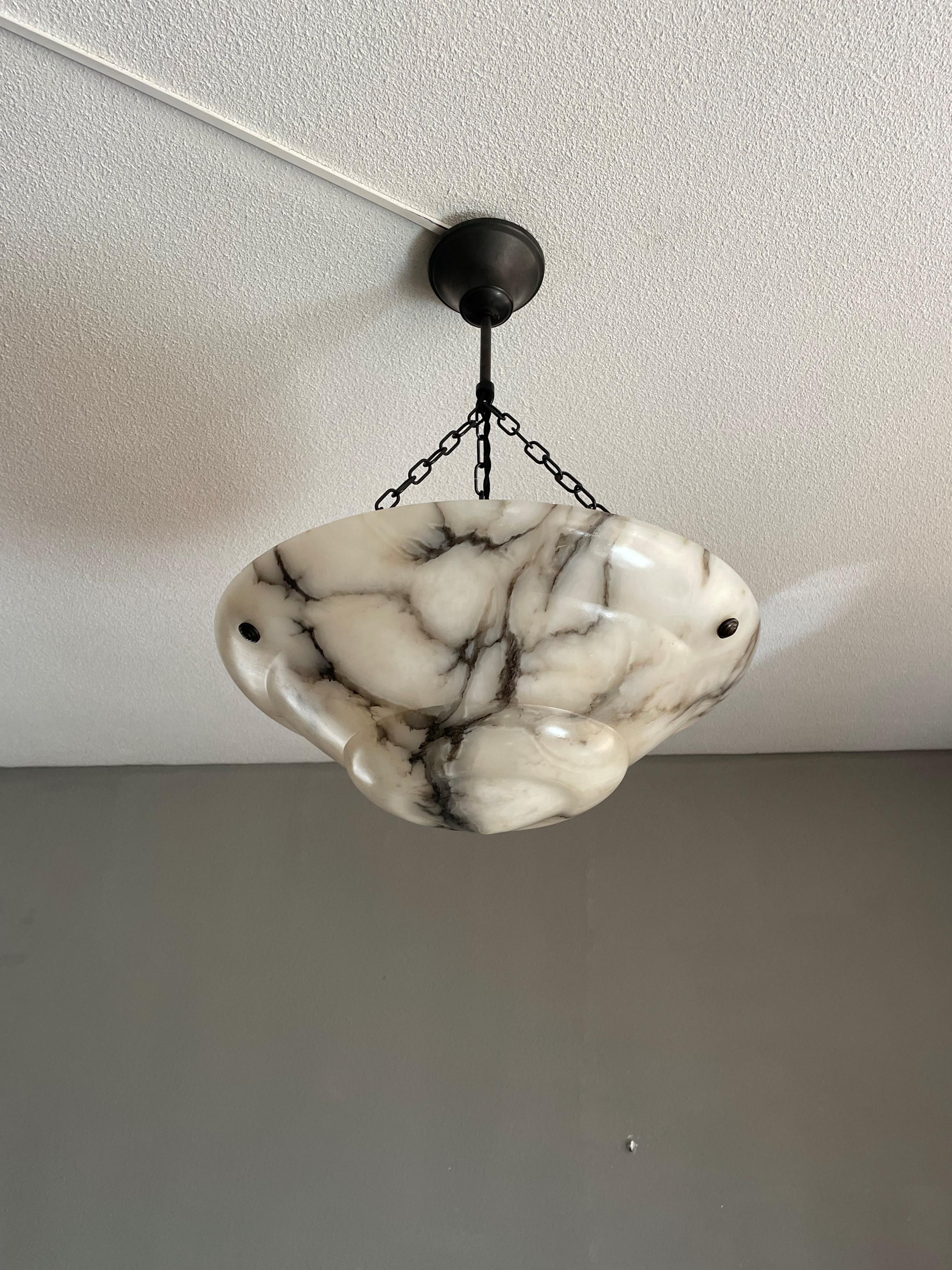 Stunning Design Handcarved White & Black Art Deco Alabaster Pendant / Chandelier 13