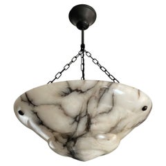 Stunning Design Handcarved White 
Black Art Deco Alabaster Pendant / Chandelier
