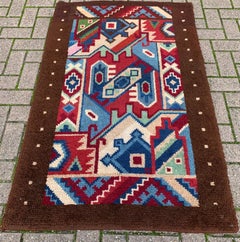 Tapis moderne du milieu du siècle:: noué à la main et aux couleurs superbes