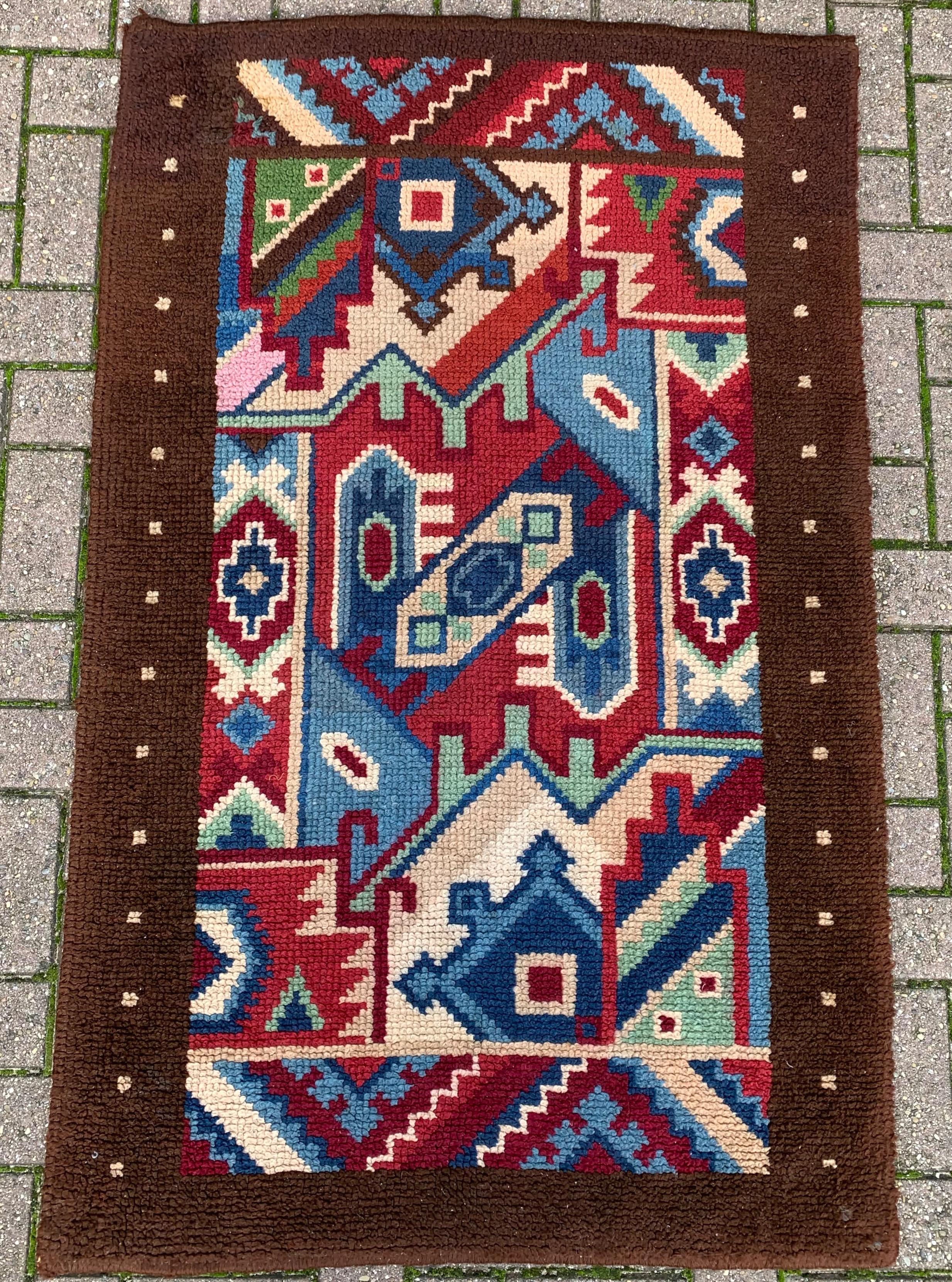 Atemberaubendes Design Midcentury Modern Carpet Rug:: handgeknüpft und mit tollen Farben (Handgeknüpft) im Angebot