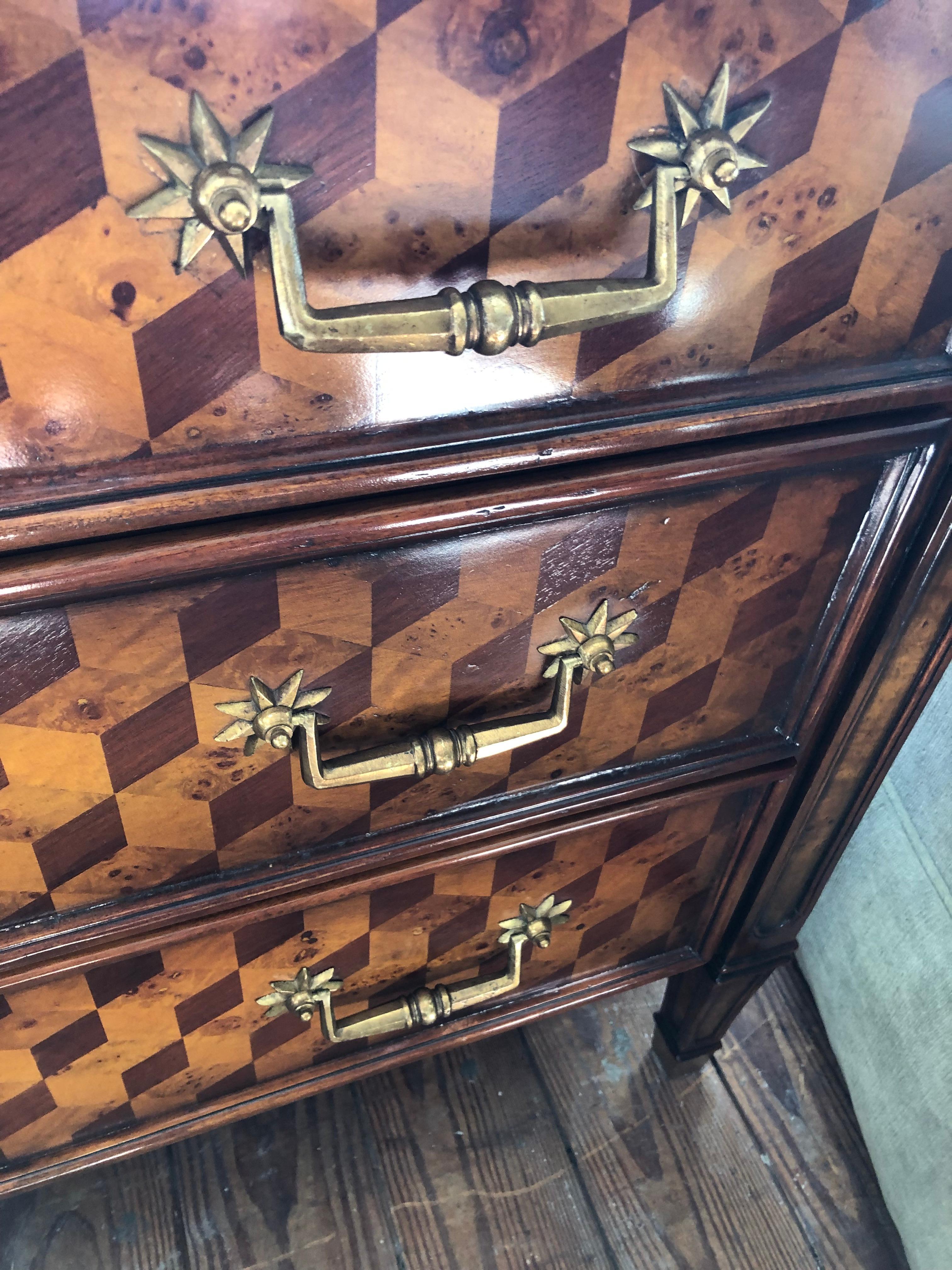 American Stunning Designer Inlaid Marquetry Mixed Wood Chest of Drawers For Sale