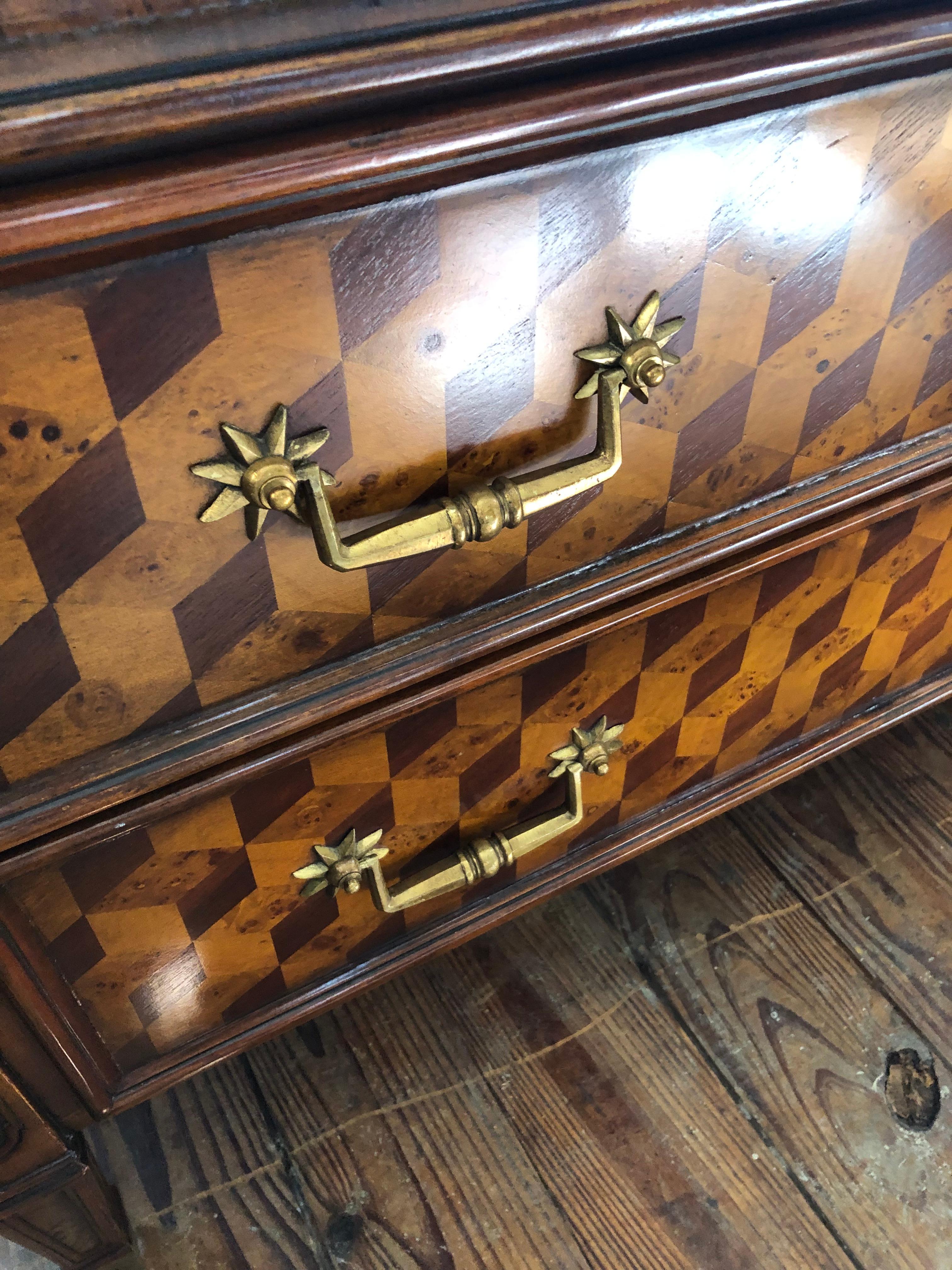 Stunning Designer Inlaid Marquetry Mixed Wood Chest of Drawers For Sale 1