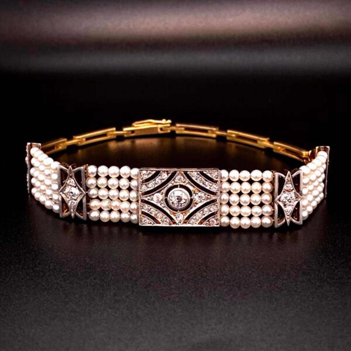 Stunning Diamond and Pearl Edwardian Platinum Bracelet Estate Fine Jewelry 6