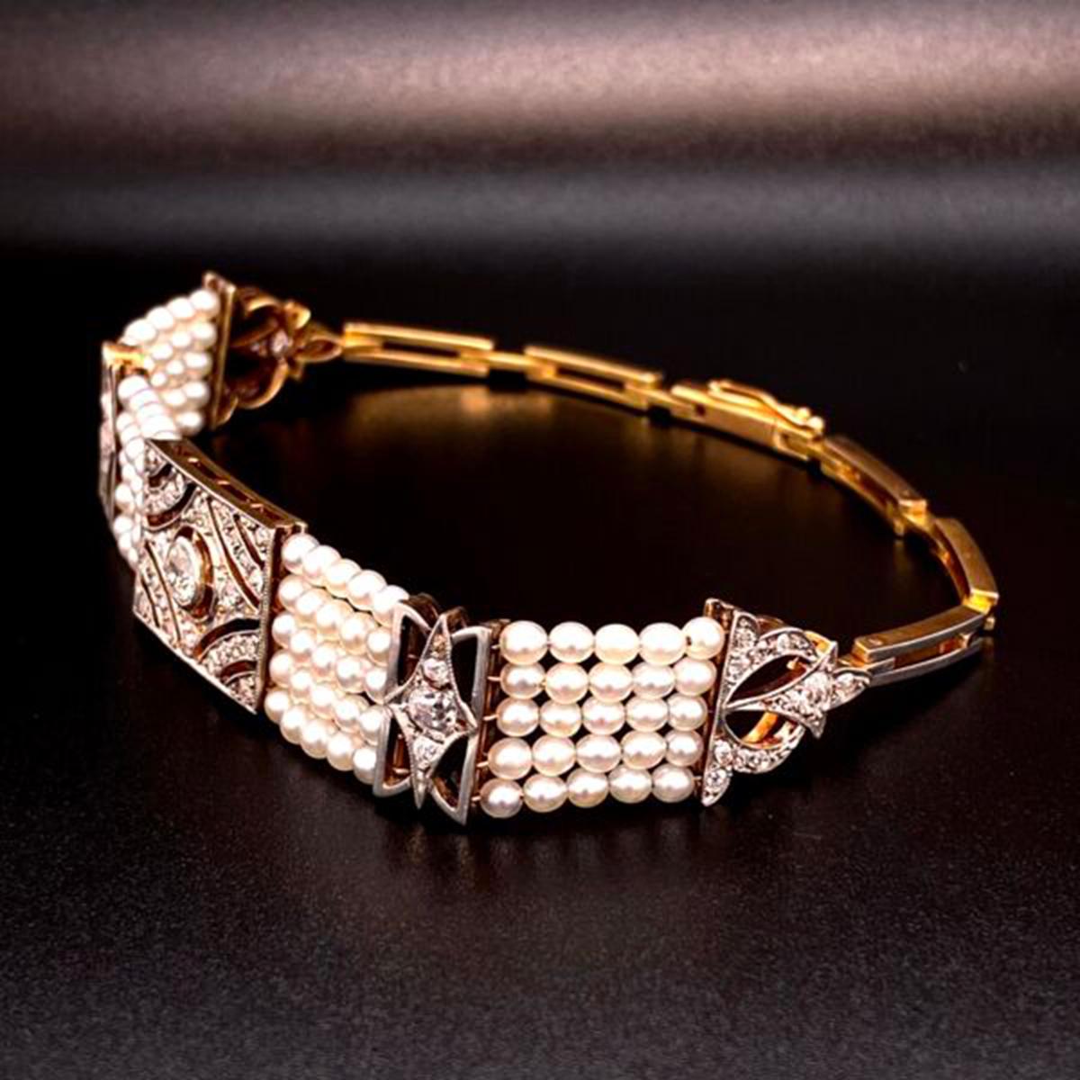 Stunning Diamond and Pearl Edwardian Platinum Bracelet Estate Fine Jewelry 7
