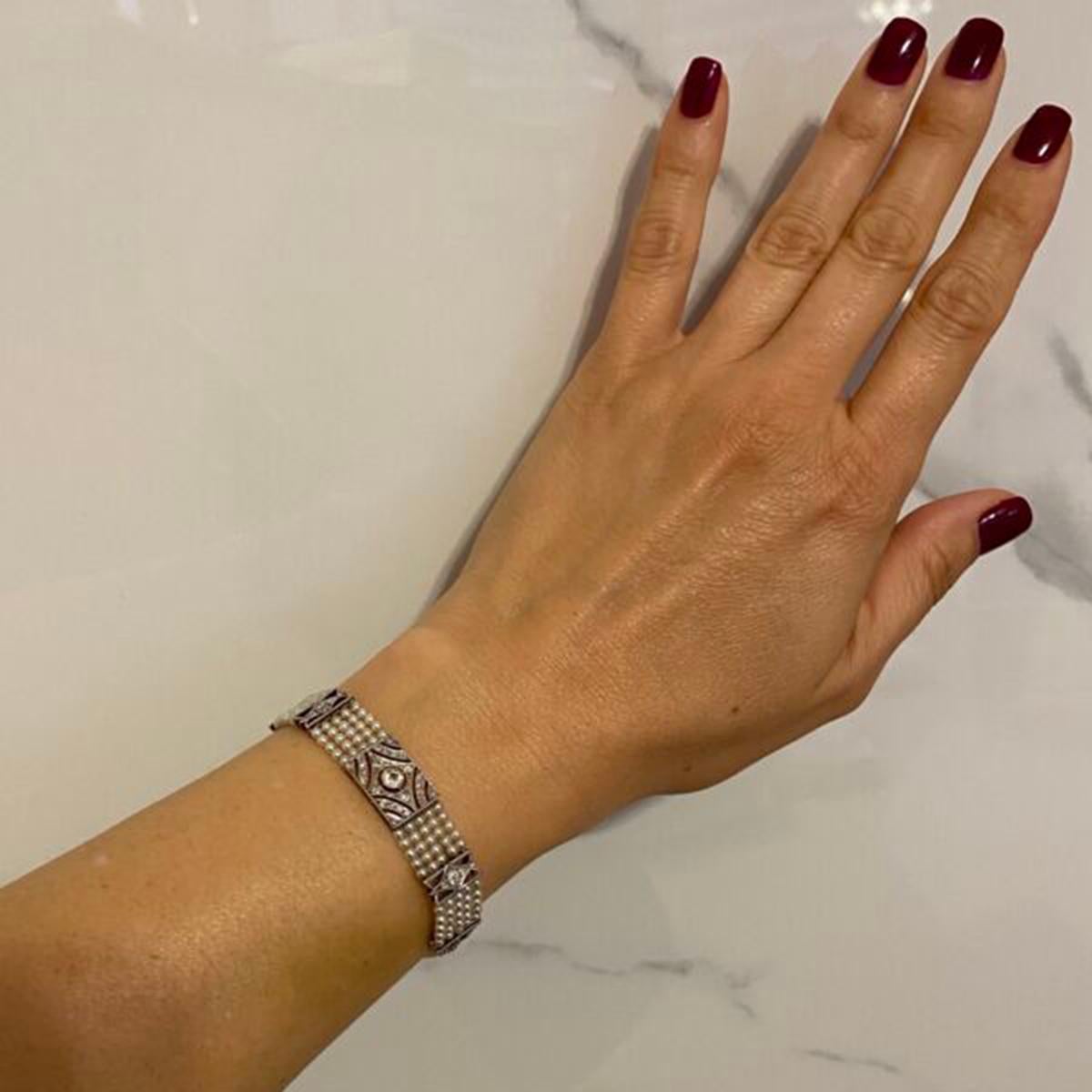 Stunning Diamond and Pearl Edwardian Platinum Bracelet Estate Fine Jewelry 8