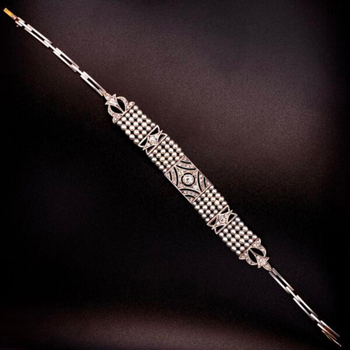 Stunning Diamond and Pearl Edwardian Platinum Bracelet Estate Fine Jewelry 3