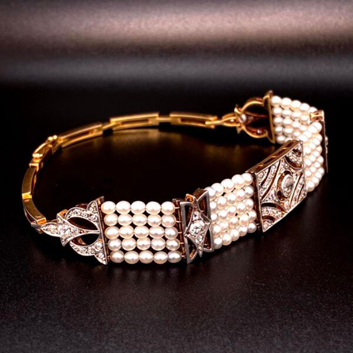 Stunning Diamond and Pearl Edwardian Platinum Bracelet Estate Fine Jewelry 5