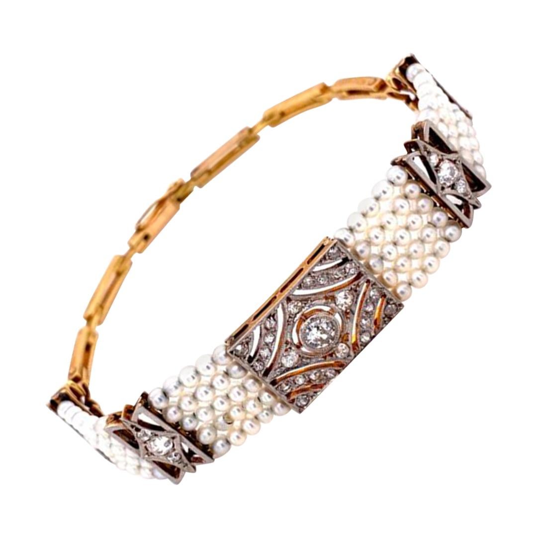 Stunning Diamond and Pearl Edwardian Platinum Bracelet Estate Fine Jewelry