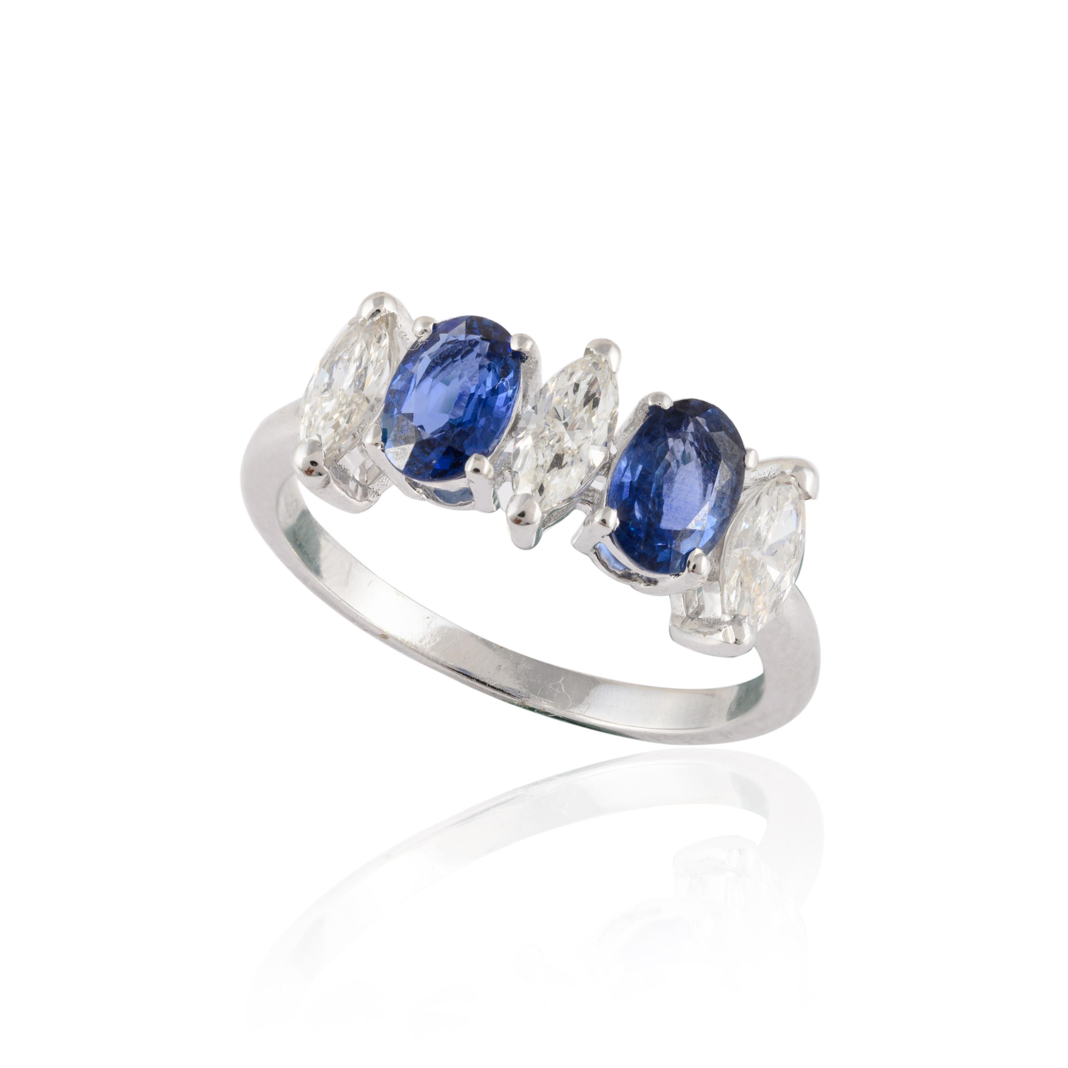 For Sale:  Stunning Diamond Blue Sapphire Engagement Ring For Her in Solid 18kt White Gold 8
