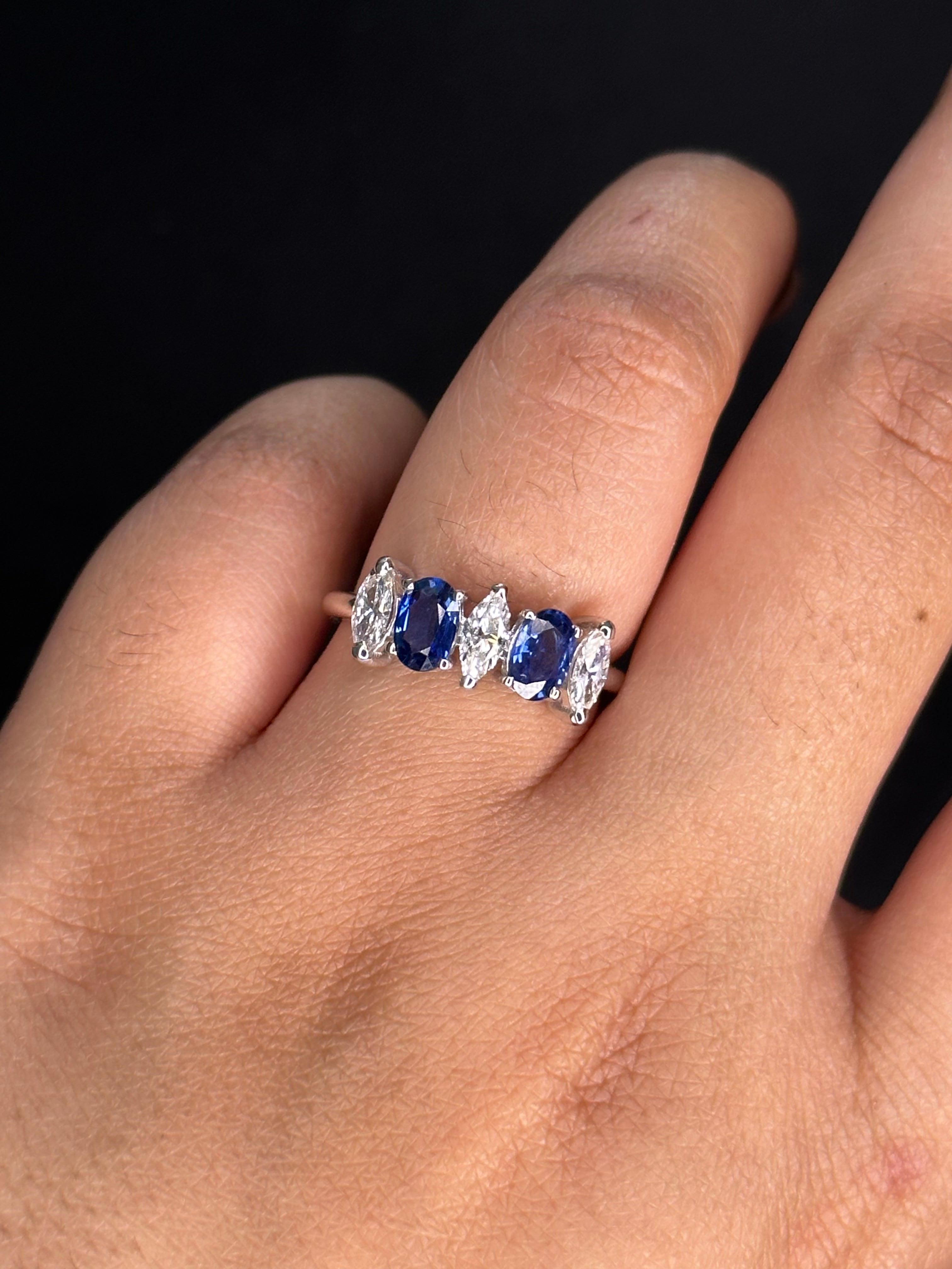 For Sale:  Stunning Diamond Blue Sapphire Engagement Ring For Her in Solid 18kt White Gold 7