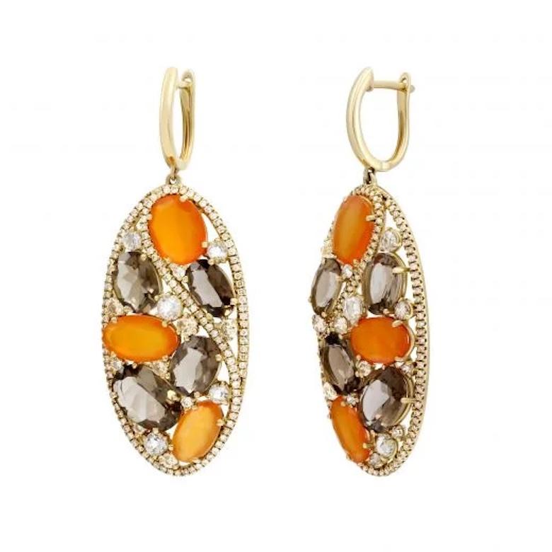 Baguette Cut Stunning Diamond Carnelian Quartz Lever-Back Yellow 14k Gold Earrings for Her For Sale