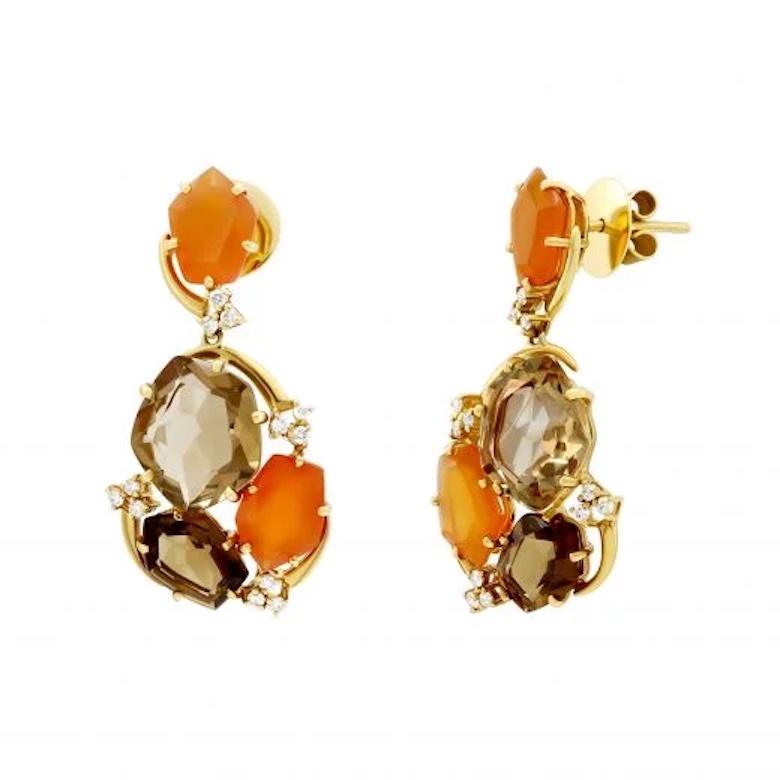 Baguette Cut Stunning Diamond Citrine Carnelian Yellow 18k Gold Earrings for Her For Sale