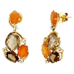 Stunning Diamond Citrine Carnelian Yellow 18k Gold Earrings for Her