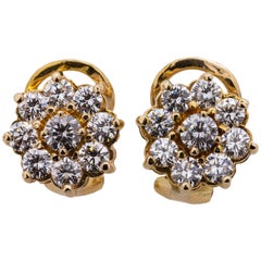 Stunning Diamond Cluster Earrings 14 Karat YG 1.50 Carat F/VS2