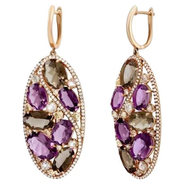 Stunning Diamond Garnet Quartz Lever-Back Rose 14k Gold Earrings for