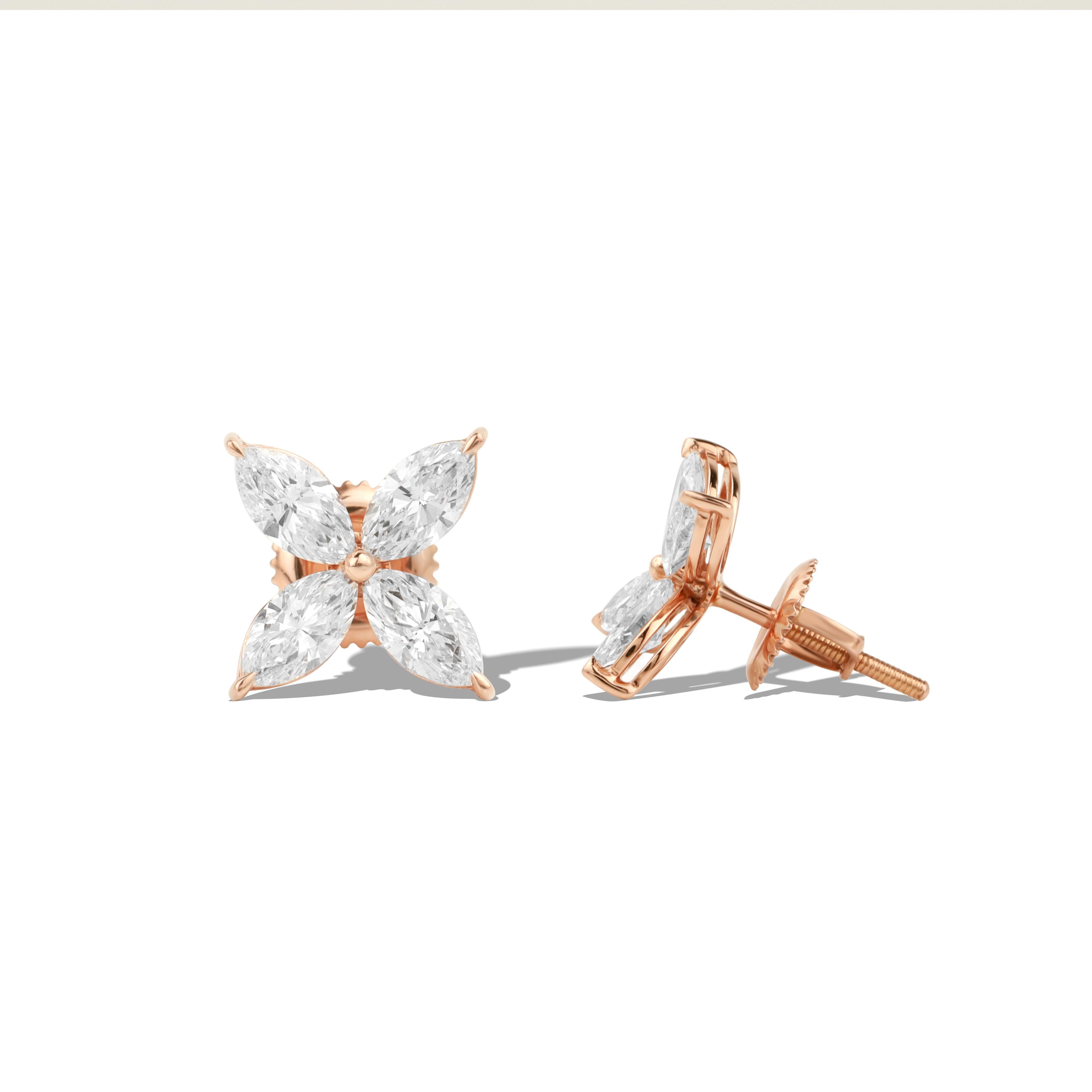 Art Deco Stunning Diamond Marquise 1.6 Total carat weight Stud Earrings, 18k yellow gold For Sale