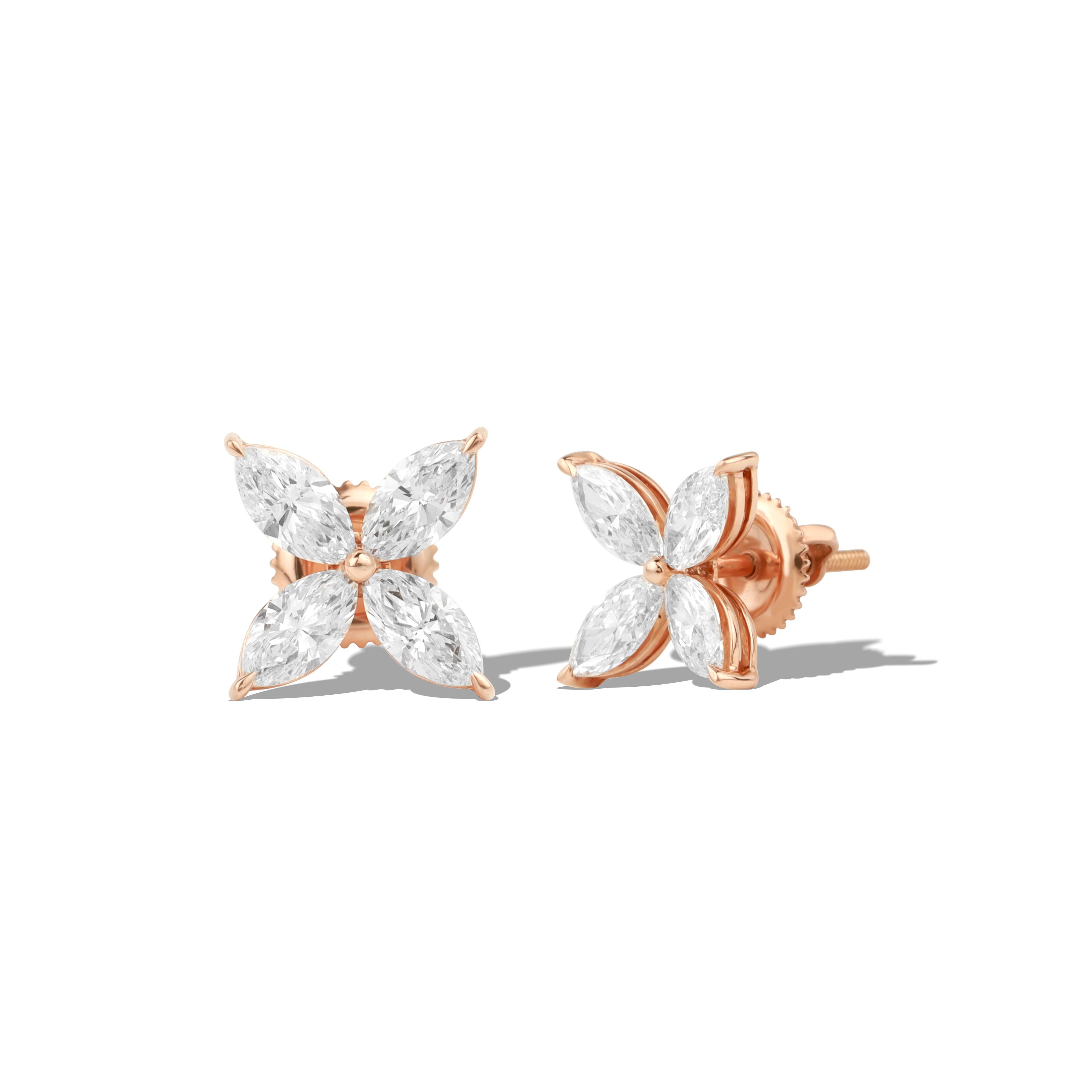 Marquise Cut Stunning Diamond Marquise 1.6 Total carat weight Stud Earrings, 18k yellow gold For Sale