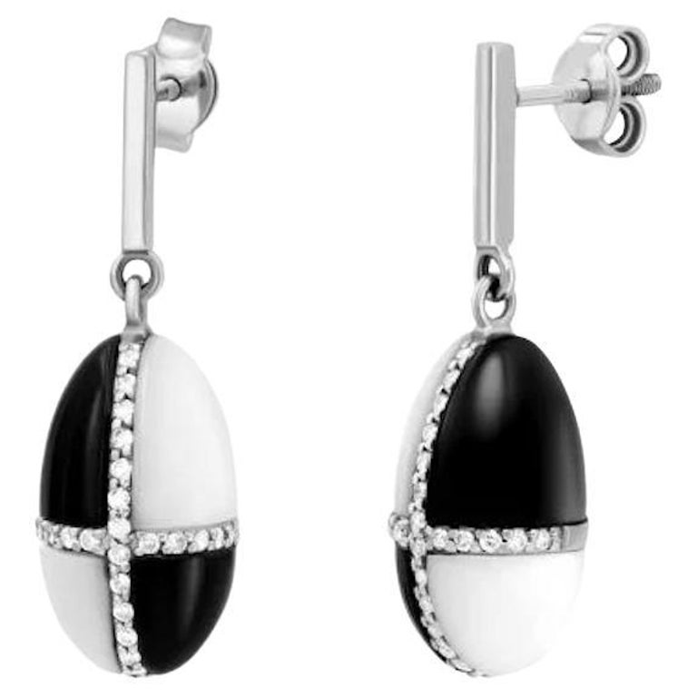Stunning Diamond Mother of Pearls White 14k Gold Dangle Earrings for Her For Sale at 1stDibs