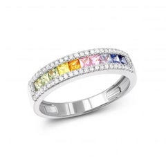 Stunning Diamond Multi Sapphire 14K White Gold Ring