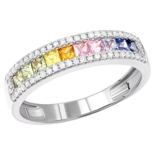Stunning Diamond Multi Sapphire 14K White Gold Ring For Sale